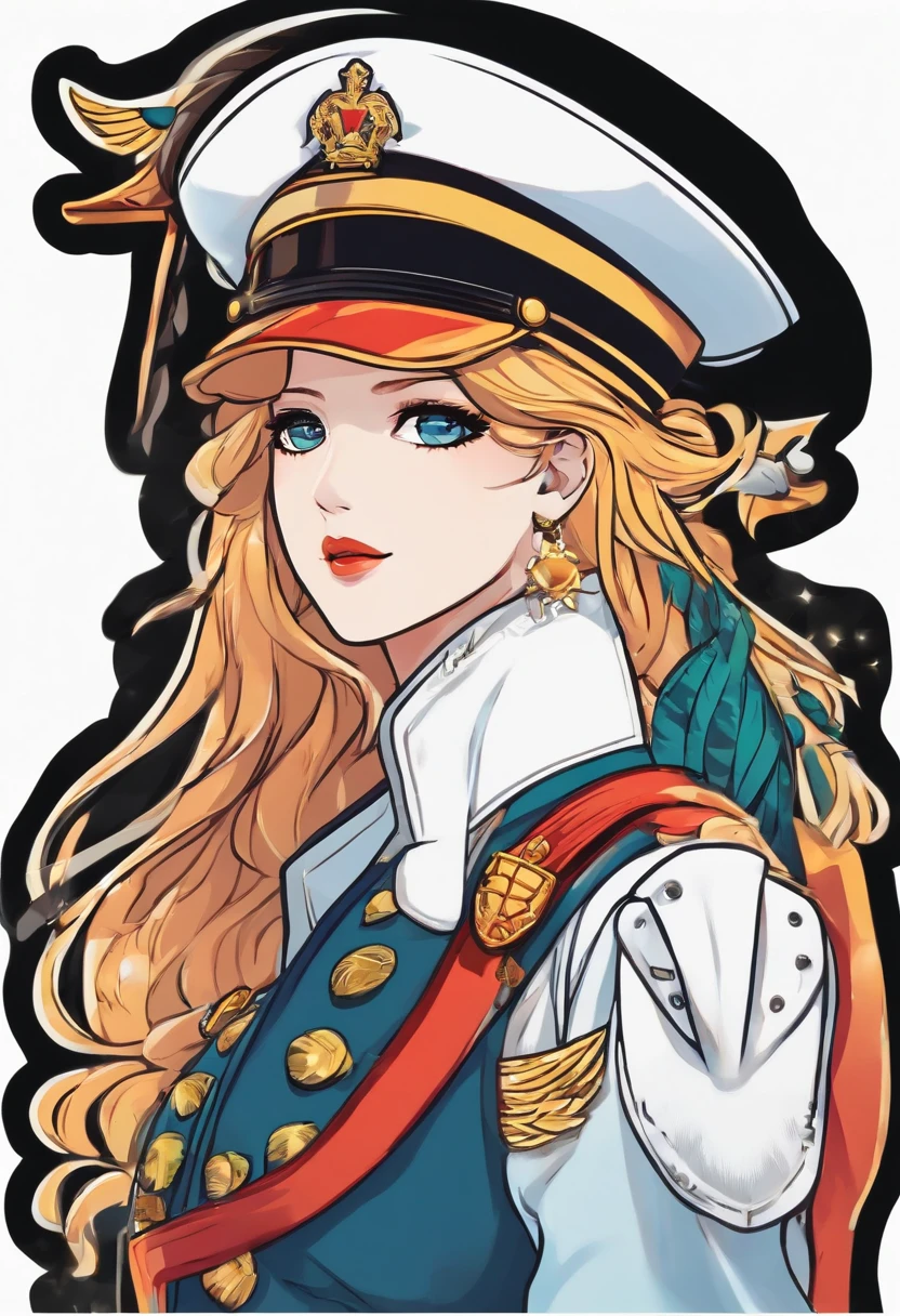 (Marine anime character) cutout sticker design, with white outline, in bright and vibrant colors, on PNG background, stickers
kawaii (subject), professional sticker design, flat design, vector lines, colorful