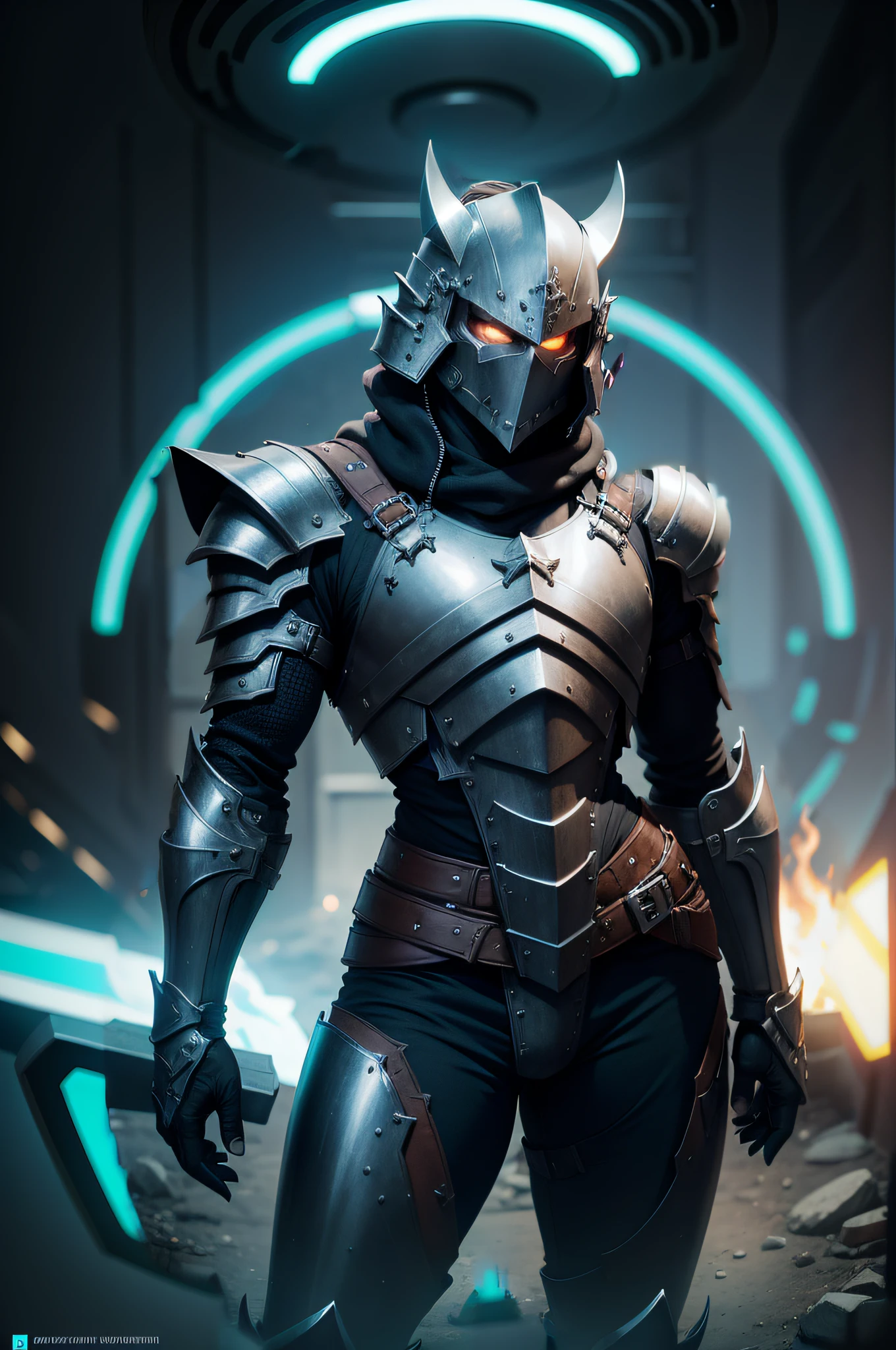 villain pose, Rustic style heavy armor