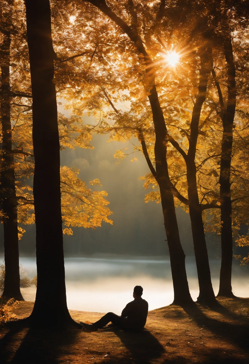 Create a compelling double exposure photograph that seamlessly combines the presence of a man and the wonders of nature. Capture the harmony between the human form and the natural world, using light and shadow to accentuate their connection and create a visually striking narrative.