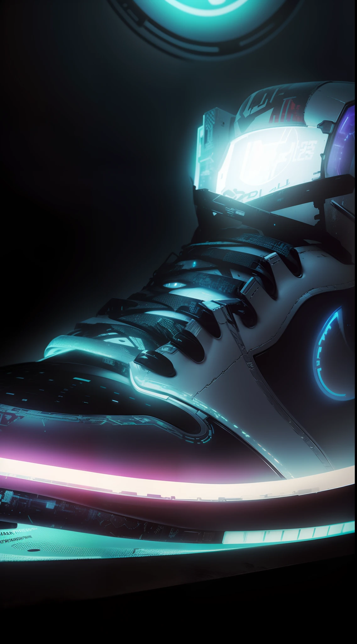 Remove the background, make a cyberpunk realistic ad of this jordan,eye catching