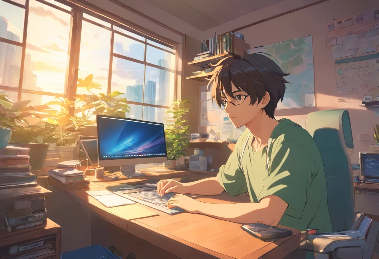 HOMEM QUE TRABALHA NO LAPTOP EM SEU QUARTO