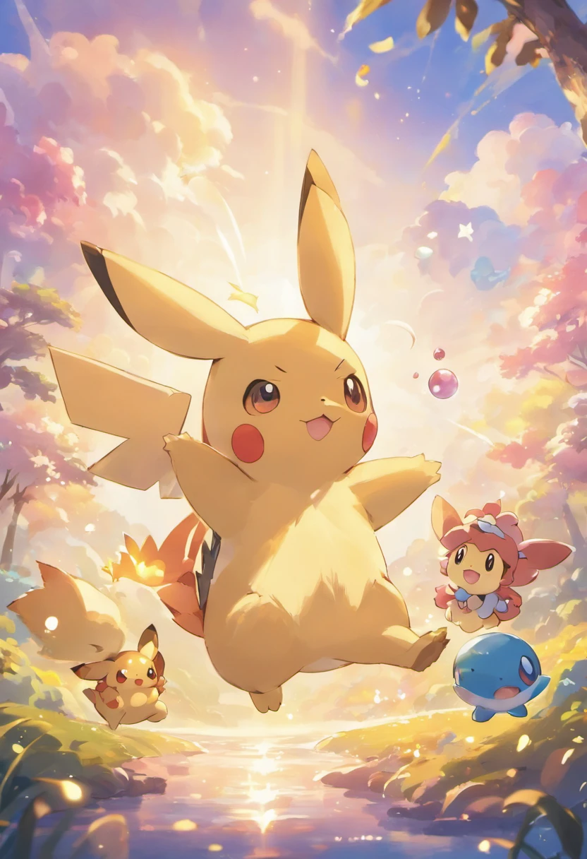 A touching scene in ultra-high definition 3D showcasing the newest pokemon from the 100th generation of pokemon games, character design. pokemon, beautifully rendered in detail, creating a dreamy, magical effect. The overall atmosphere is tender, filled with hope and serenity