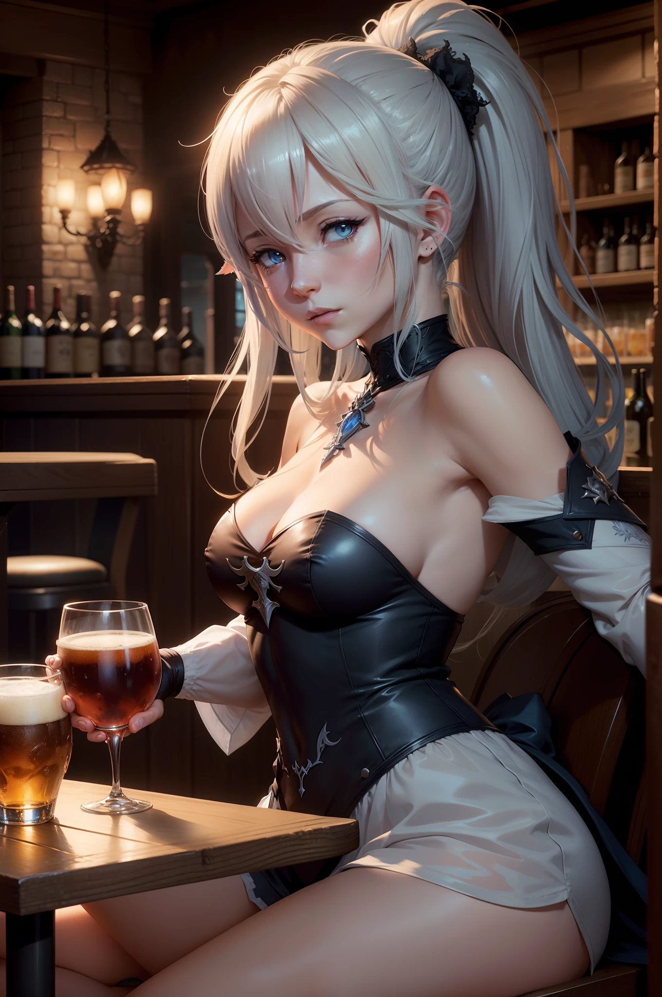 anime characters sitting at a bar with a glass of wine, artoria pendragon, granblue fantasy, in the pub, at a bar, from bravely default ii, in a pub, characters from azur lane, sitting at the bar, hd screenshot, tavern background, in fantasy tavern near fireplace, alchemist girl, in a bar, photorealistic anime girl render, Final Fantasy XIV, Final Fantasy 14, Y'shtola Rhul, Thancred Waters, Alphinaud Leveilleur, Alisaie Leveilleur