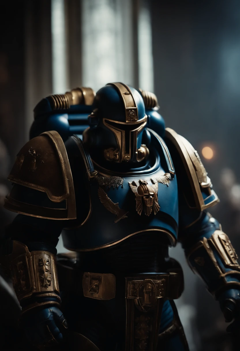 Hyper detailed, masterpiece, 8k, Dark cinematic shot of a Astartes space marine,
