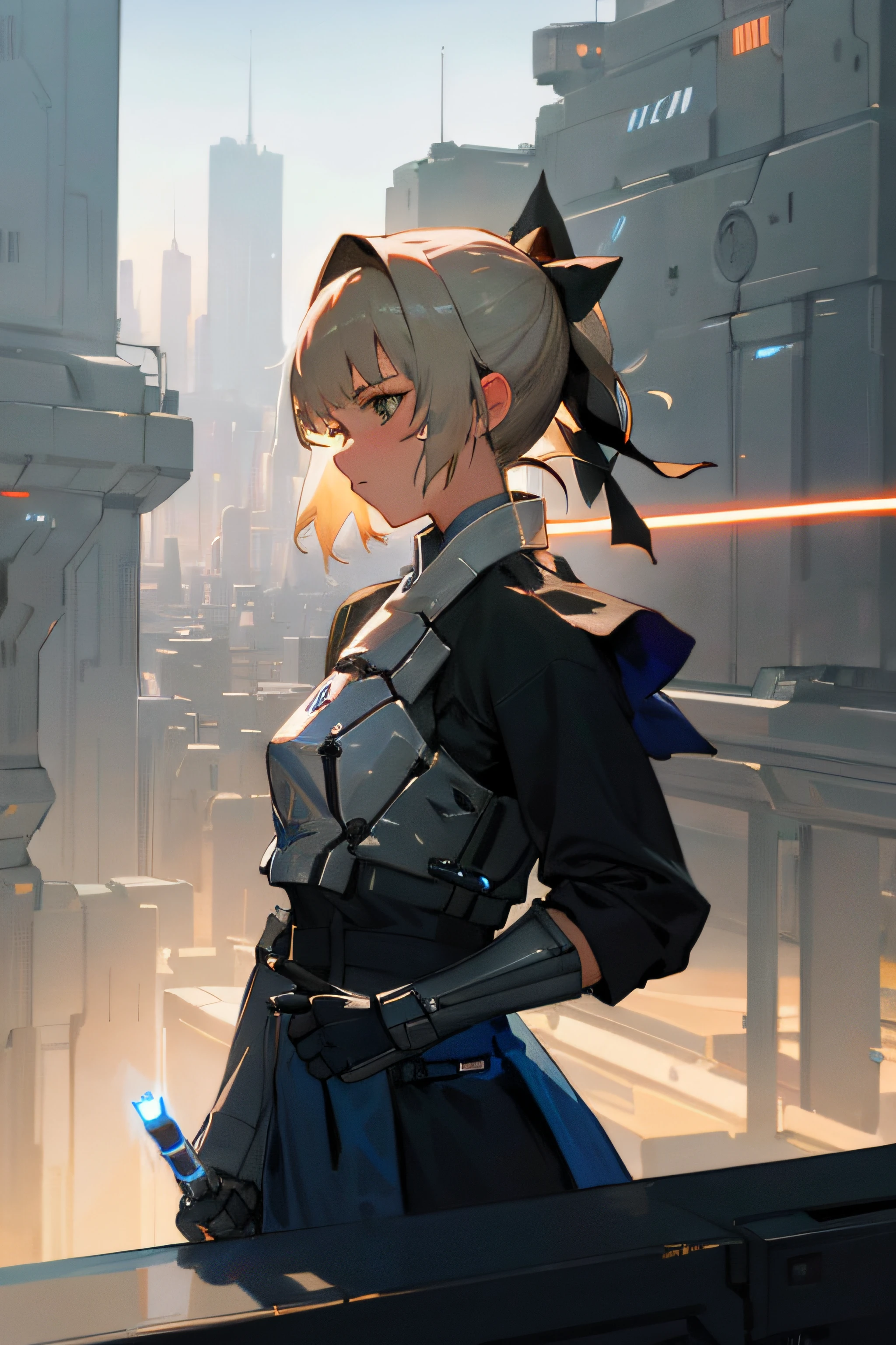 (Saber) as (Jedi), solo, 1girl, masterpiece, photorealistic, best quality, ultra-detailed, high-resolution, 8k, ultra sharp, unity 8k wallpaper, high resolution illustration, science fiction, futuristic cityscape