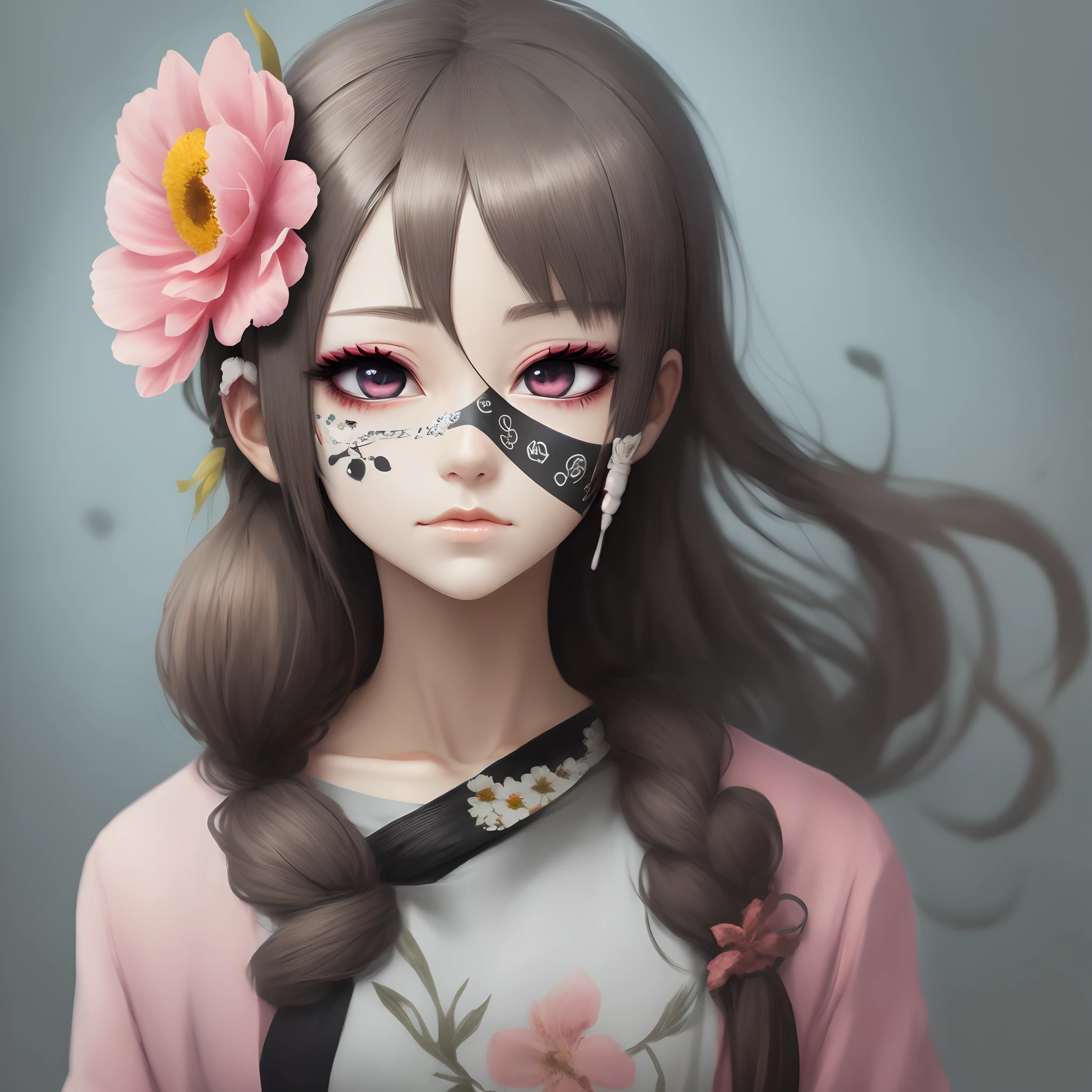 Anime eye band with flowers on face