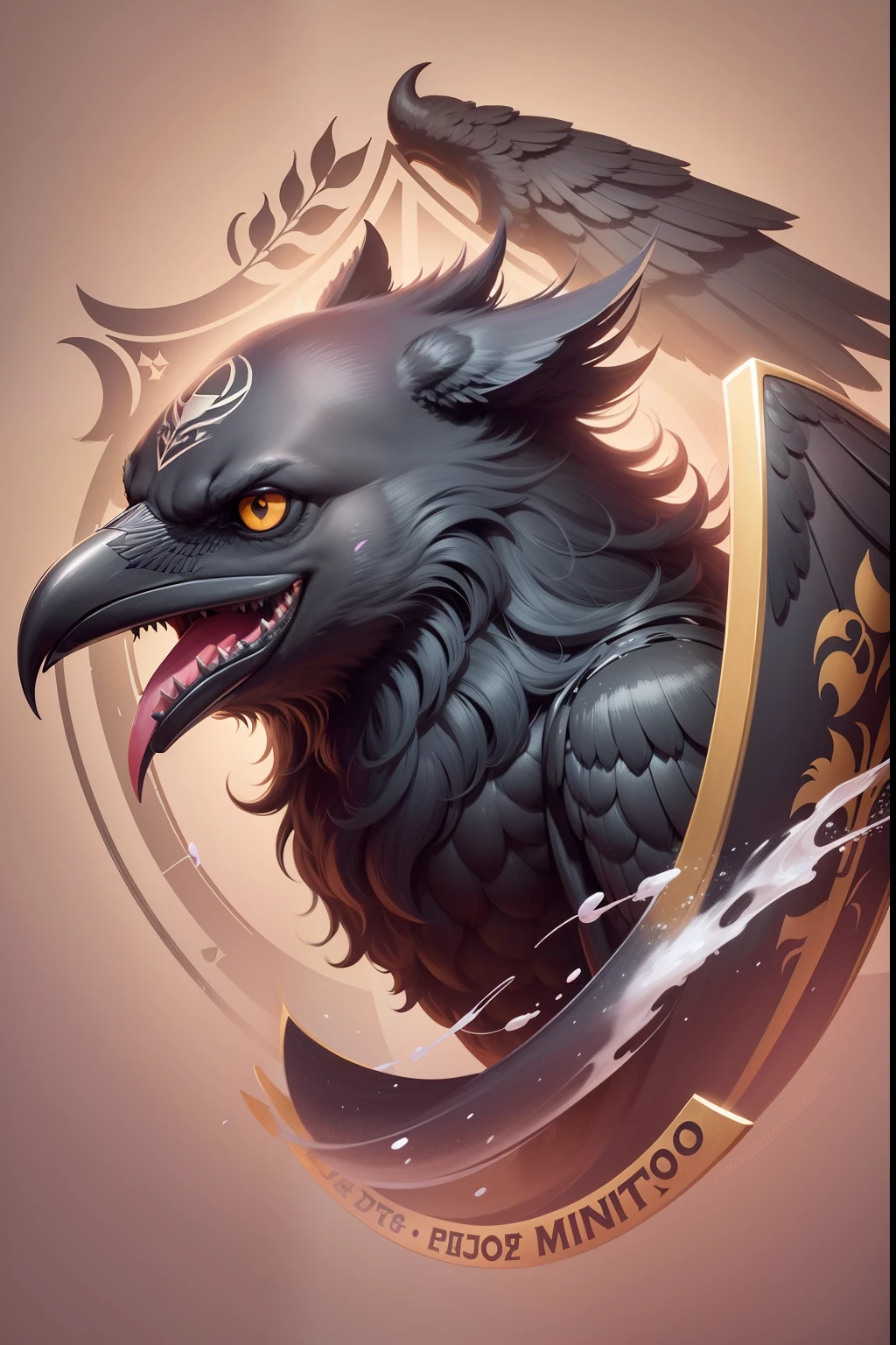 A black crow with wings is flying on a shield with crow wings. A detailed illustration of a crow's face, Magic, Desportivo, Preto Brilhante, logotipo em forma de escudo, #191919 hexadecimal, segunda cor #- Escuro 4D4D4D, logotipo do futebol, Escuro, lo gothic, design de camisetas, no estilo do Studio Ghibli, cores tetradicas pastel, arte vetorial 3D, bonito e peculiar, Arte de Fantasia, Preto Brilhante, bola de futebol Desportivo, Adobe Illustrator, hand-drawn, Pintura digital, Minimalista, baixo-poli, soft lighting, scenic view, isometric style, retro aesthetics, focado no personagem, 4k resolution, photorealistic render, usando o Cinema 4D corvo, Escudo com Asas de corvo, logo completa