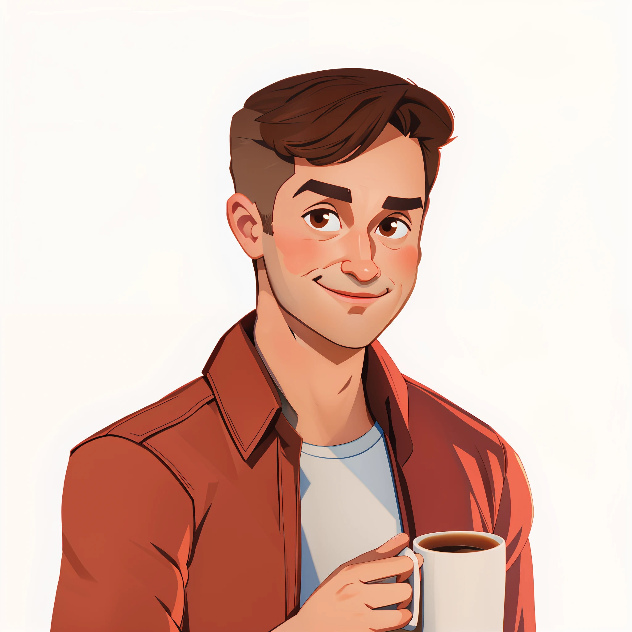 Cartoon man holding a cup of coffee, retrato de personagem de mim, Retrato do conceito do personagem de mim, retrato detalhado do caractere,
