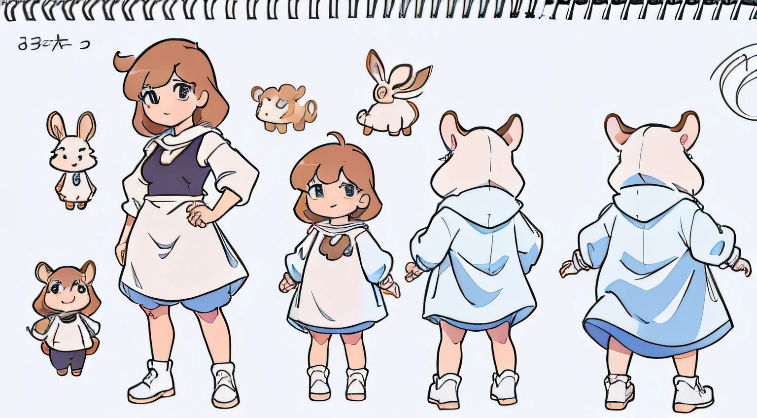 um desenho de um coelho e um coelho sentados um ao lado do outro, stylized proportions, cartoon proportions, Coelhos, character design for animation, coelho_coelhinho, technical sketch, Rabbt_character, desenhado digitalmente, animation concept art, Coelhos, desenho de animais, sketch illustration, concept sketch, accurately drawn details, illustration and sketch, concept sketches, Traditional animation, Realistic proportions