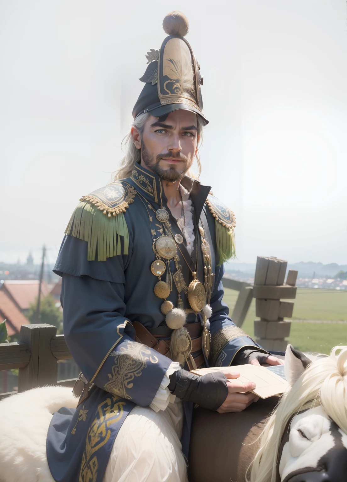 Foto RAW, 8k UHD, pele altamente detalhada, Cute German hippie, Bavarian man, olhos verdes, rule of thirds, master part, fotografia, Ultra realismo, Realistic, ao ar livre, Hora de Ouro, retrato, sorridente, cabelos curtos e grisalhos, estilo roqueiro, DOF, (Hamburgo:1.1), porto, heaven, nuvem, soft lighting, ( pele altamente detalhada:0.7),(filmic grain:1.3), 8k UHD, DSLR, soft lighting, alta qualidade, HDRI, Fujifilm XT3