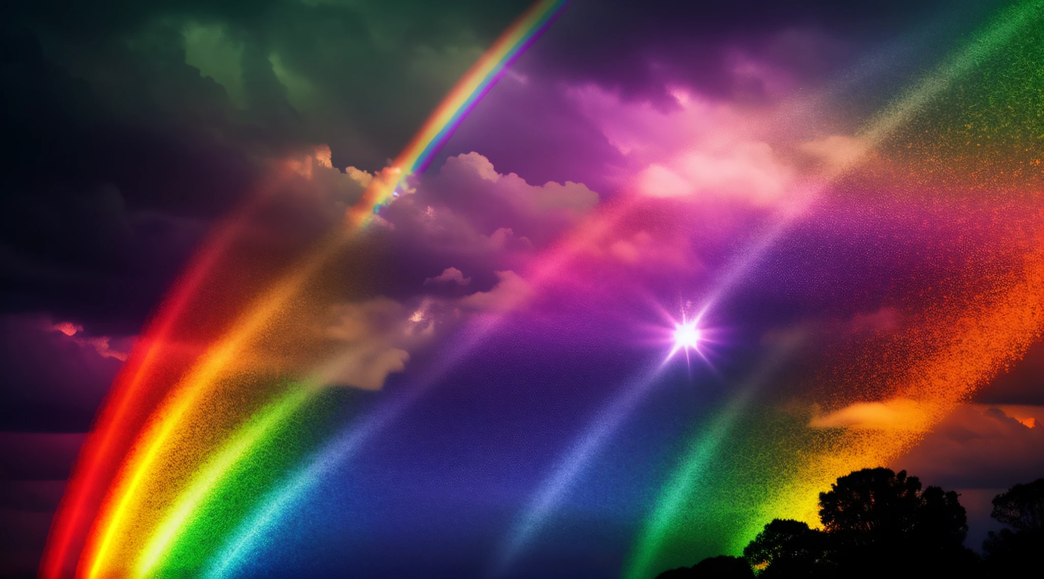 An image of a glowing rainbow emerging after a storm, symbolizing the divine promise and hope that persists even in the most difficult situations. It can be complemented with an artistic representation of hands raised in prayer