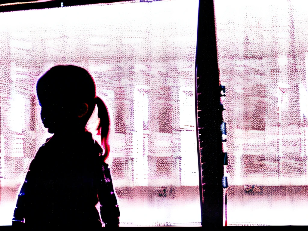 Black and white photo,White background,Black silhouette of girl,Solitude,photorealestic