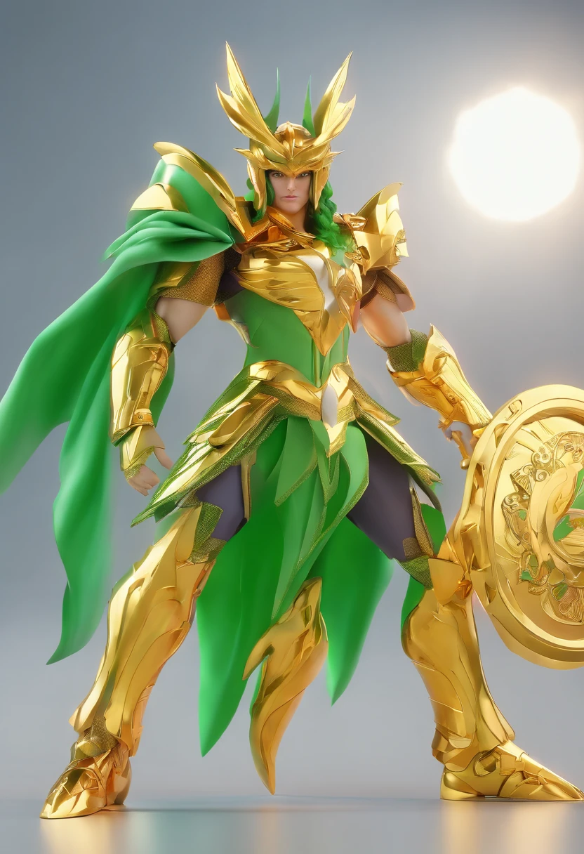 Capricorn shura saint seiya gold saint gold cloth ultra realist 4k golden armor astrological sign of Capricorn green-haired man arm sword Excalibur green blade