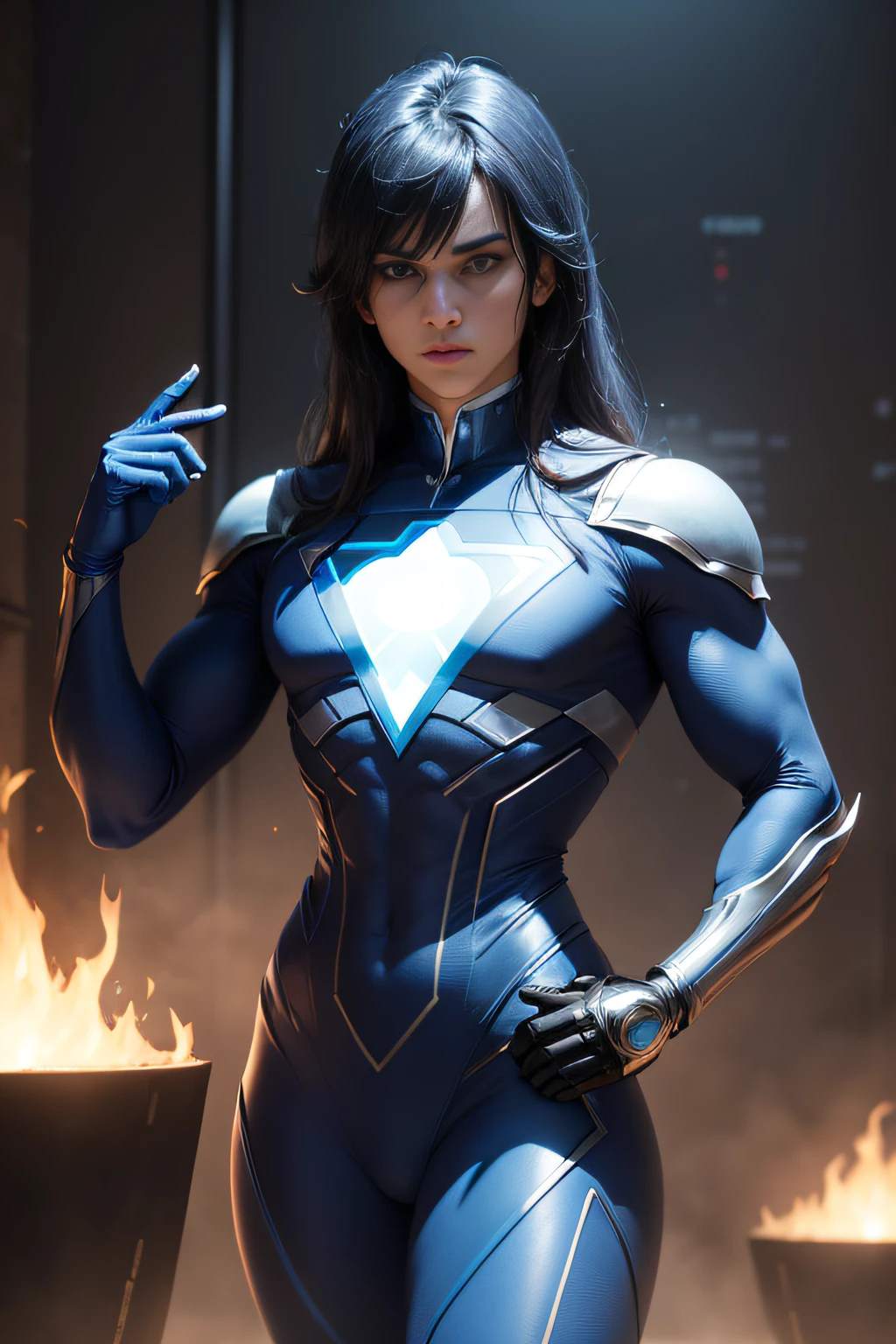 Create a caesium-themed superhero with blue outfits --auto