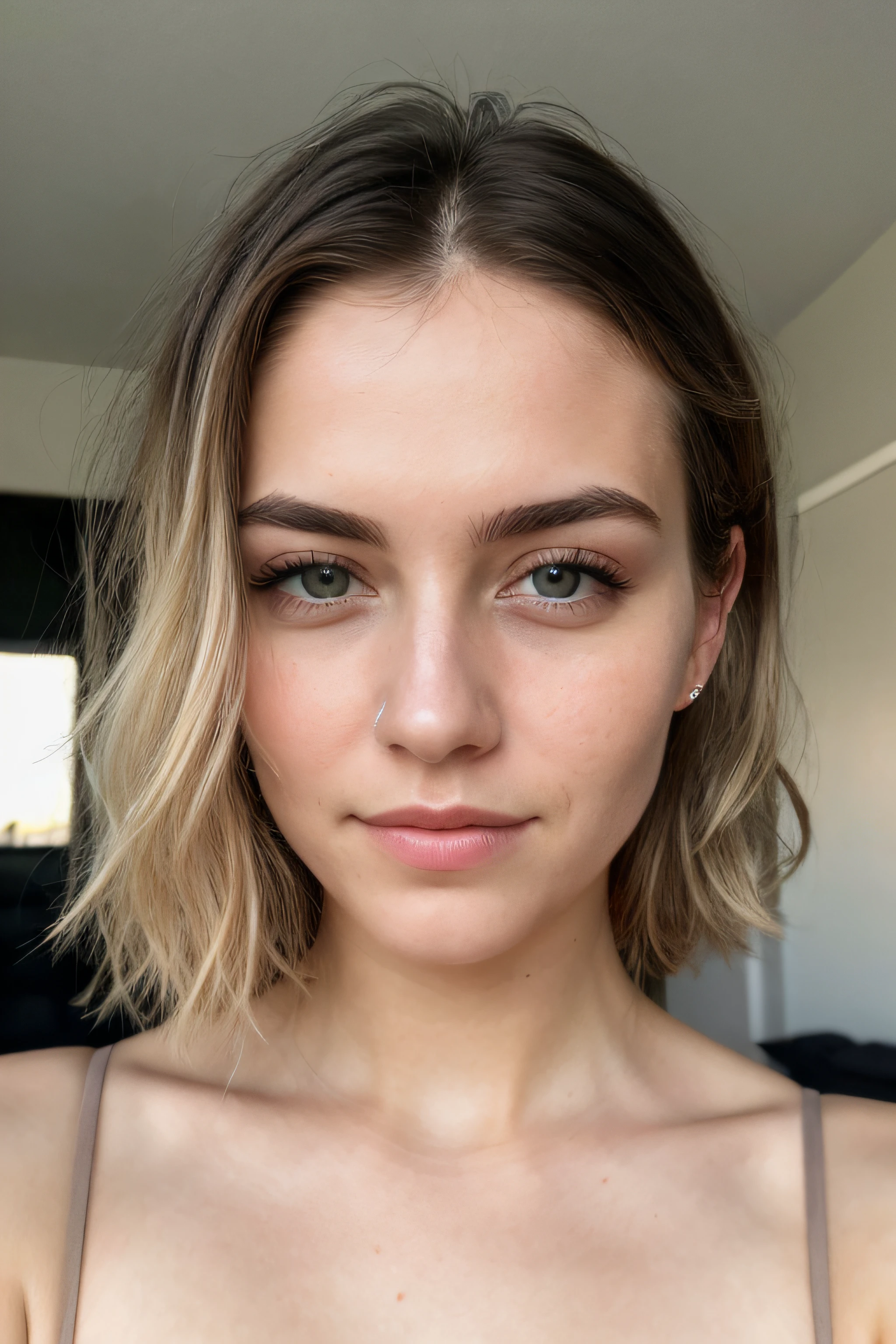 8k, ultra fine detailed hd, passport photo, portait photo, 1woman 24 years old light blonde curly hair tied, hair tied from back, ultra hd, detailed skin, porous skin texture, stunning beautiful face, looking into camera, realistic face, imperfect nose, sharpness:1.3, looking into camera, deep eye details, sharp, canon, f:1.4, hazel eyes, white skin