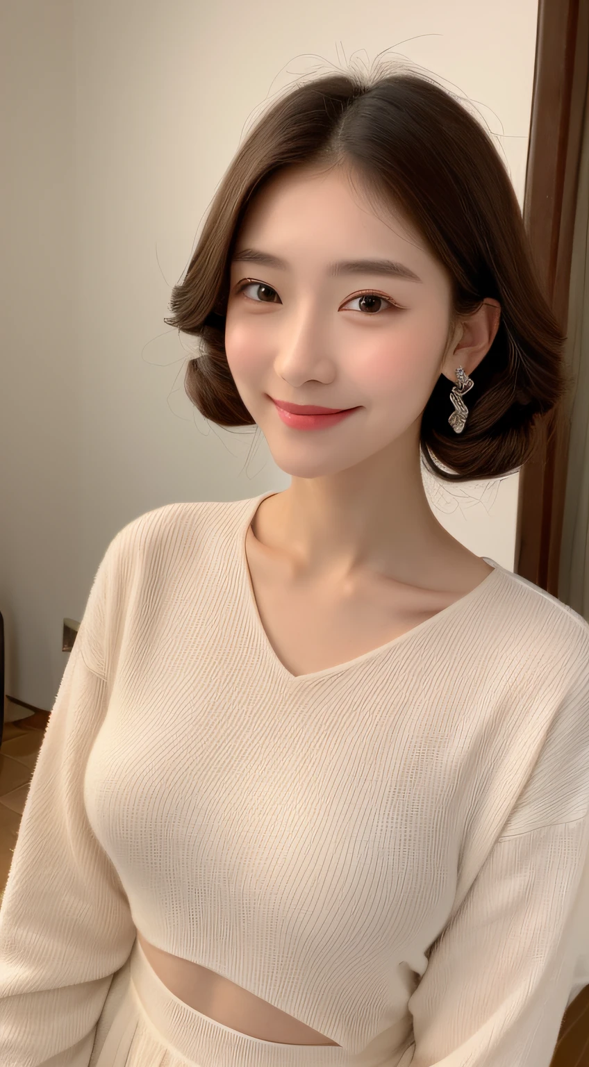 ((Best Quality, 8K, Masterpiece: 1.3)), 1girl, Slim Abs Beauty: 1.3, (Hairstyle Casual, Big Breasts: 1.2), Dress: 1.1, Super Fine Face, Delicate Eyes, Double Eyelids, Smile, Home