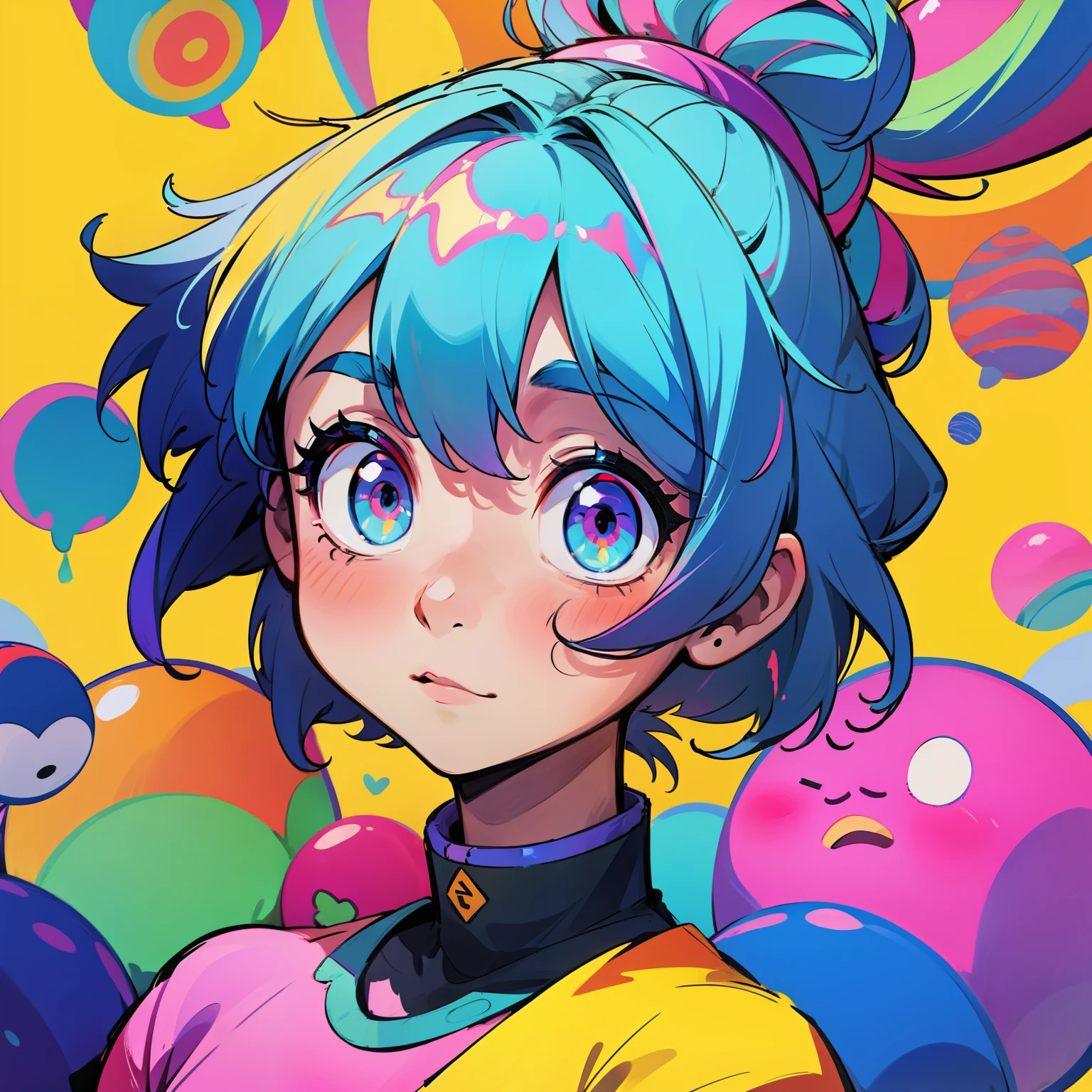 fun colorful moe girl with a stereotypical moe expression
