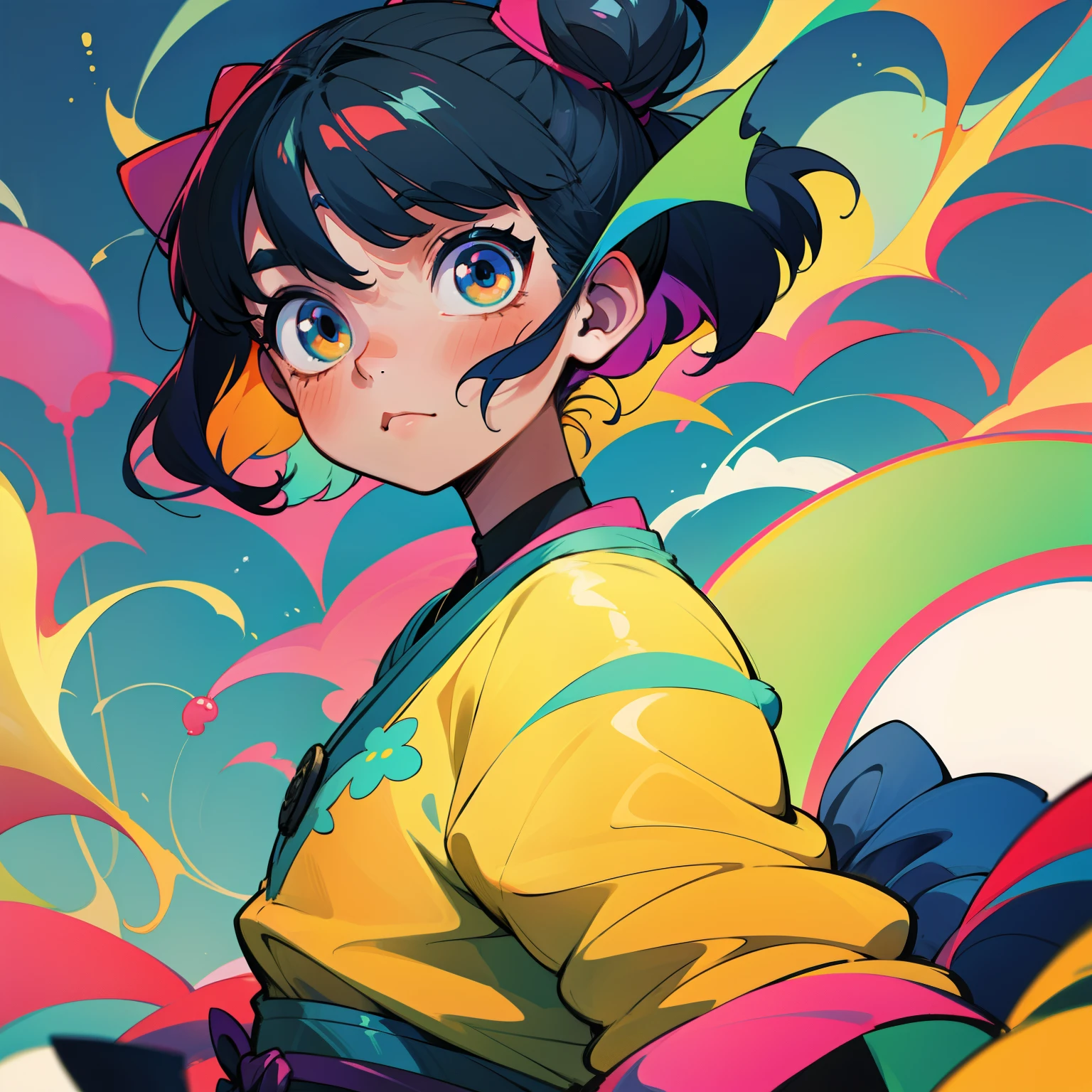 fun colorful nadeshiko girl with a stereotypical nadeshiko expression