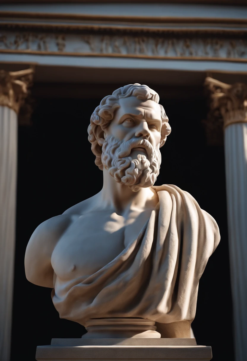 Socrates
which is the Greek historical status with
Hercules profile muscles
Cinematic 8k and dark background