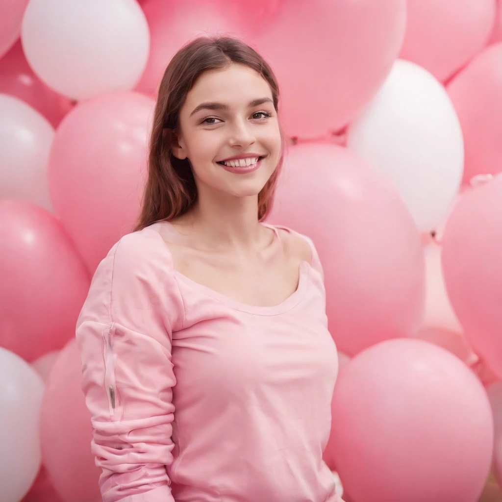 Inflatable Seventeen  smiling Belgian teen girl wearing pink PVC pants close up