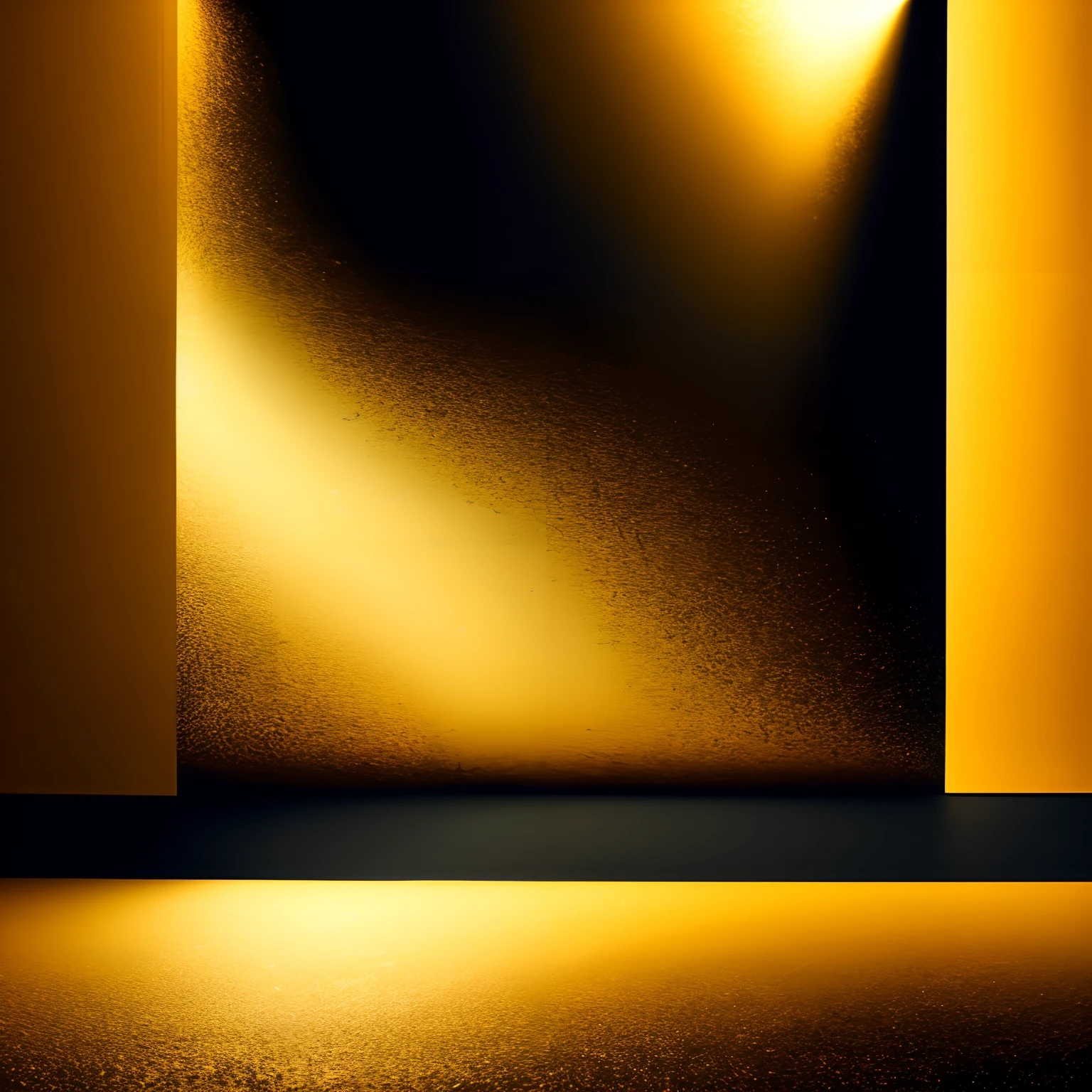 Black minimalist background with play of golden lights Background background with black floor