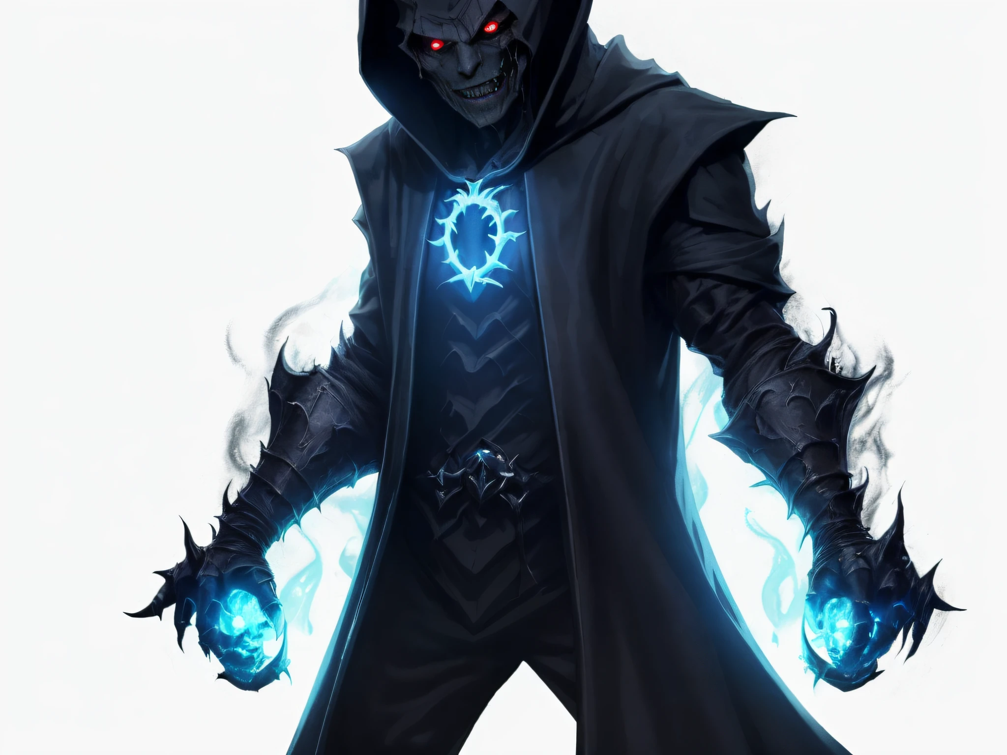 a close up of a person in a hoodedie with a glowing light, dark cloaked necromancer, evil male sorcerer, evil sorcerer, lich demon mage class, lich vecna (d&d), dark hooded wraith, d & d lich, d&d dark sun character art, male necromancer
