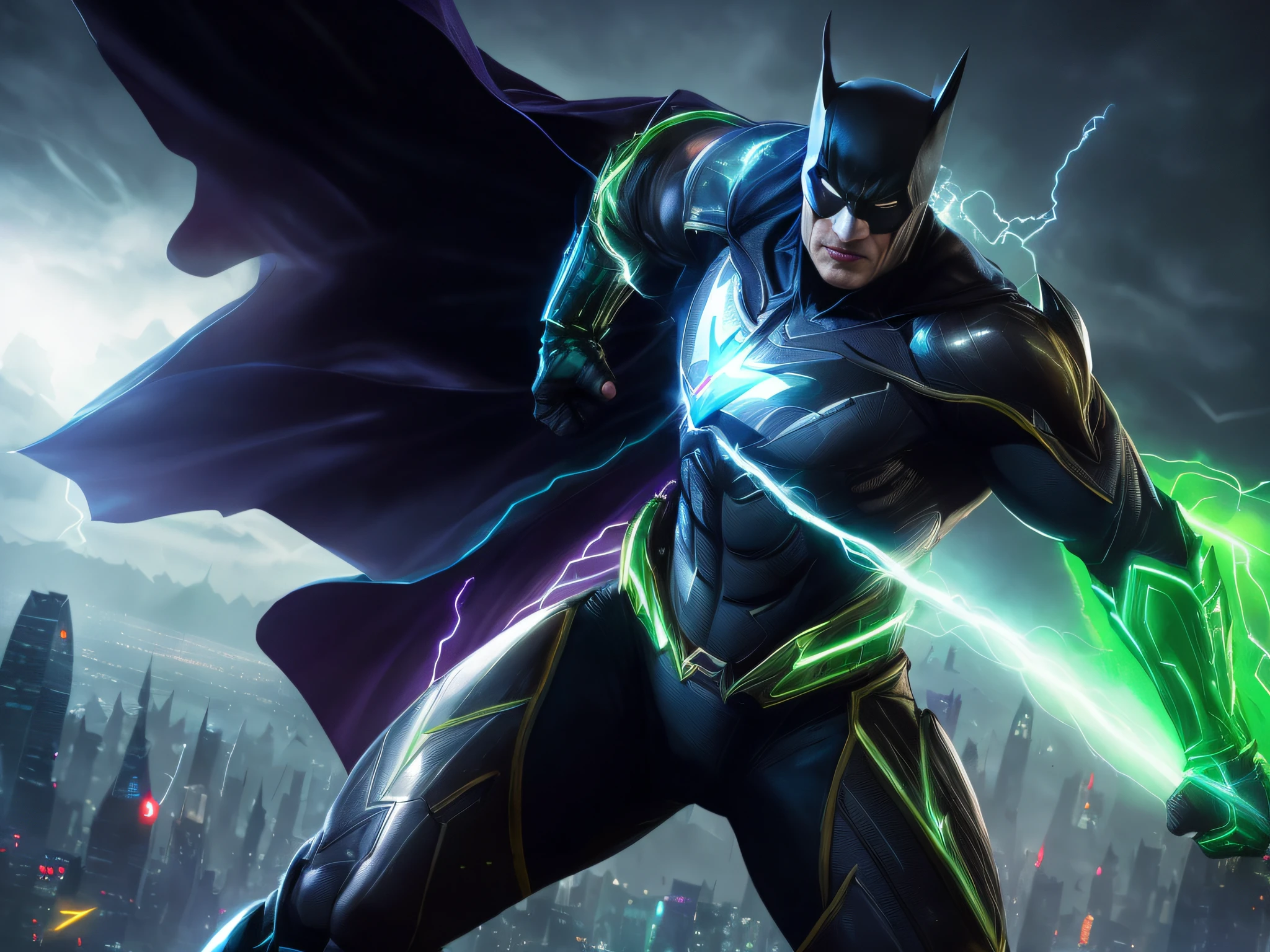 batman the dark knight in a suit with lightning coming out of his chest, dwayne johnson as batman, cyberpunk batman, dwayne johnson as spiderbatman, hero pose colorful city lighting, portrait of batman, trending on artstation.', iconic character splash art, adam west as batman 2022, the joker as batman, batman portrait, jason statham as batman