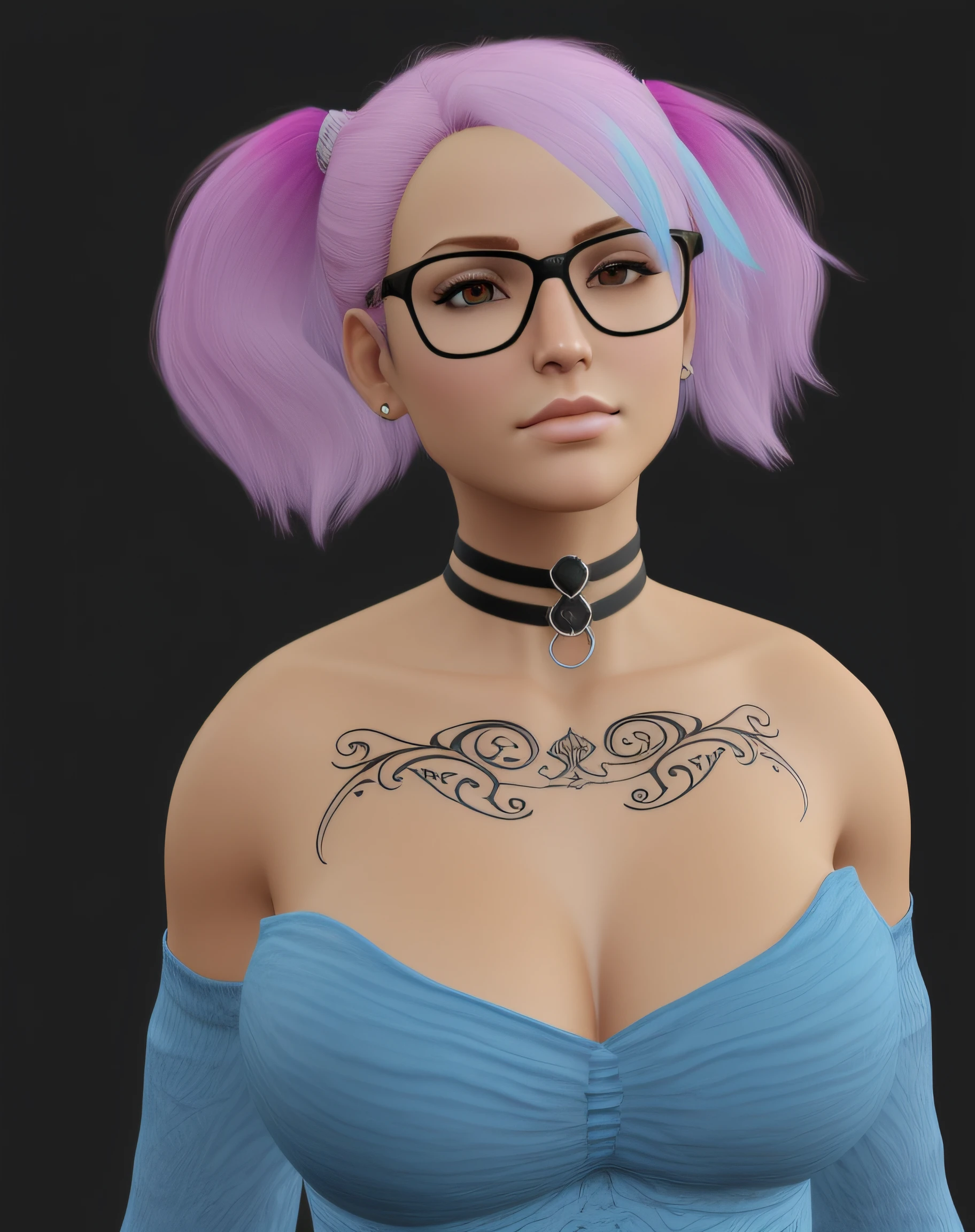 A closeup of a woman with pink hair and glasses, Personagem altamente detalhado, octante render, corpo superior realista bonito, fotorrealista de corpo inteiro, avatar da parte superior do corpo, corpo inteiro altamente detalhado, parte superior do corpo altamente detalhada, render de mirabel madrigal, DAZ 3D, DAZ 3D, DAZ3D, tiro de corpo inteiro hiperdetalhado, modelado em poser