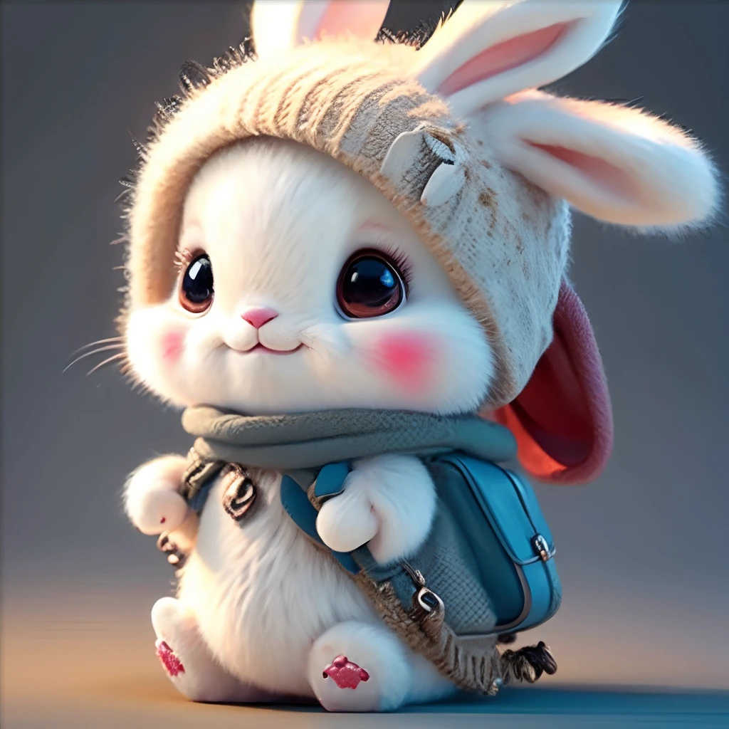 Cute bunny, smiley, by Pixar, Furry art, anime big breast, White background, Character, Outfit
