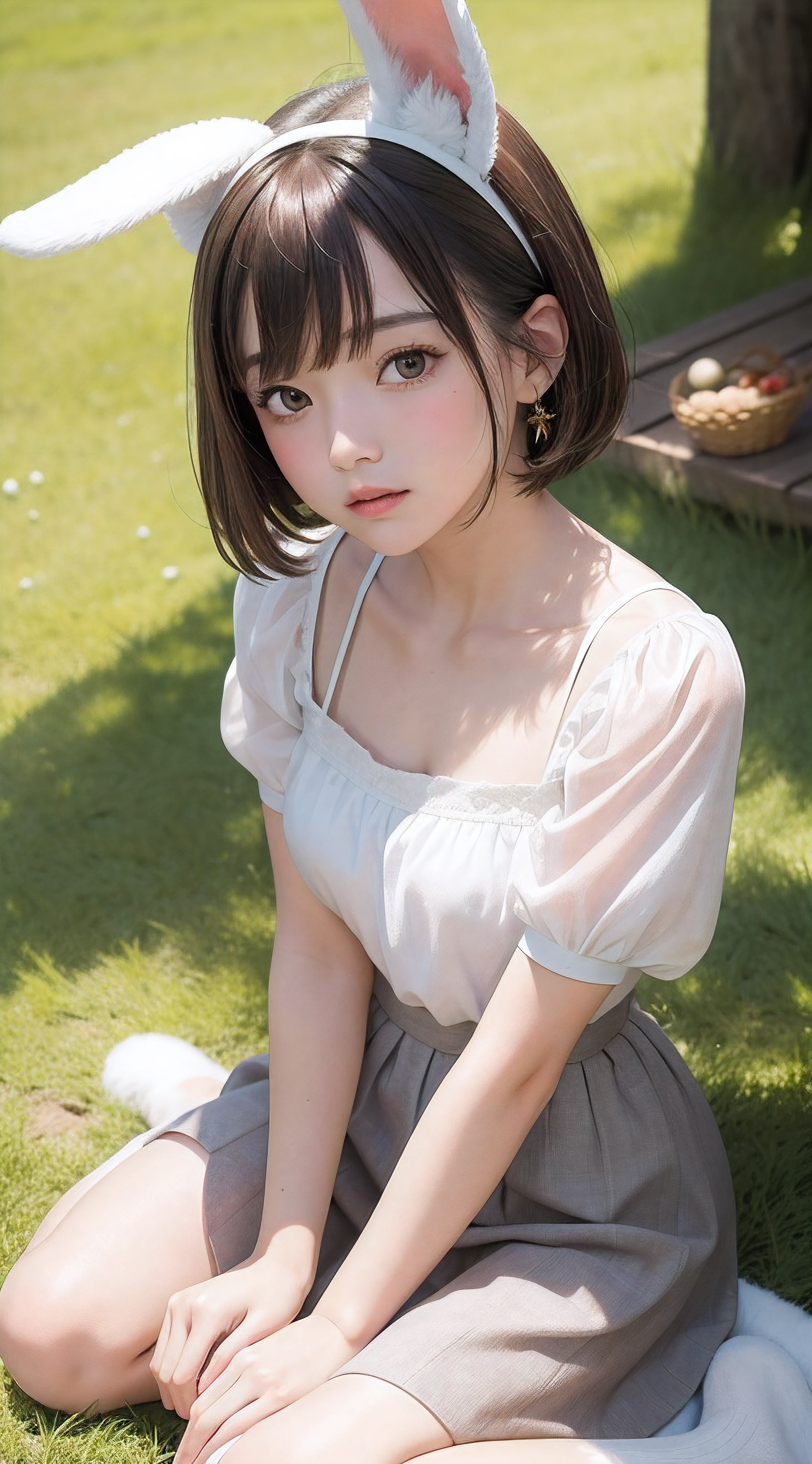 detailed face, cute face,brown eye, ((standing)) , (both hands on knee) , leaning forward , master piece , best quality , highly detailed , (matured female) , extra short hair, sidelocks-hair, japanese