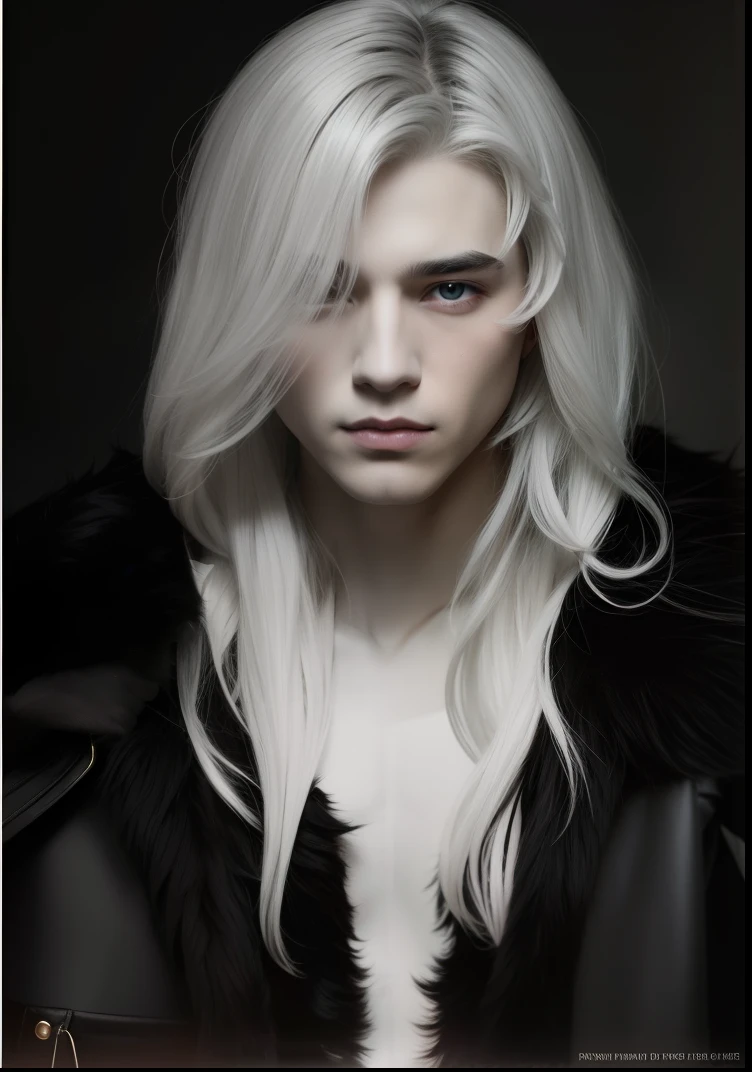 White hair、Pottery skin、beautiful countenance、wearing black fur、Beautiful Boys、Princes of Europe