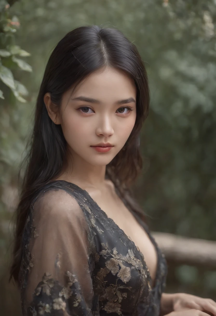 a painting of beautiful bhutanese girl with long black hair, tiny dress, looking at viewer, a hyperrealistic painting, inspired by Yanjun Cheng, artwork in the style of guweiz, detailed digital 3d art, hyperrealistic, detailed, beautiful art uhd 4 k, japanese pop surrealism, painting of beautiful