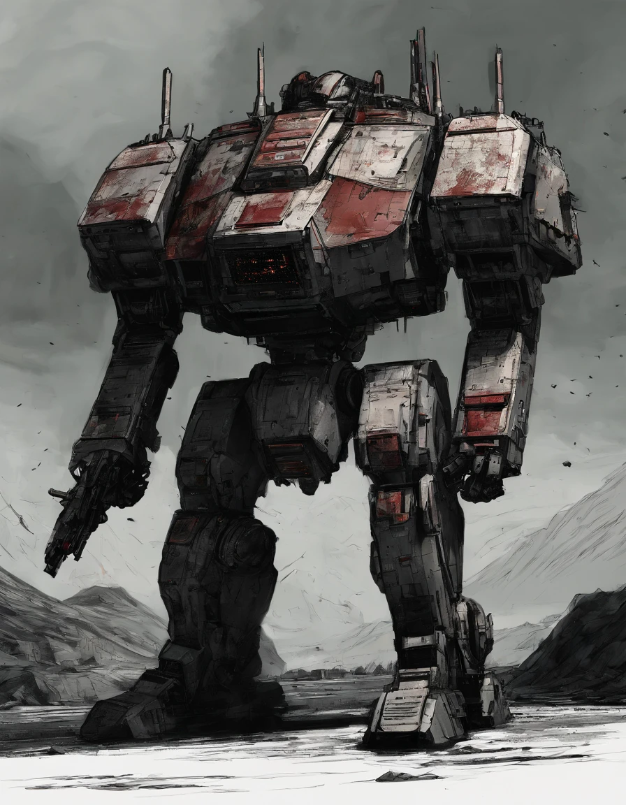 battletech style giant [ robot : full plate armor knight : 0.5 ] ), rounded shapes, (crimson blood color and gold vivid colors:1.5), chromed metal, background: spacious spaceship hangar, dramatic fire and smoke, (masterpiece), sci-fi art