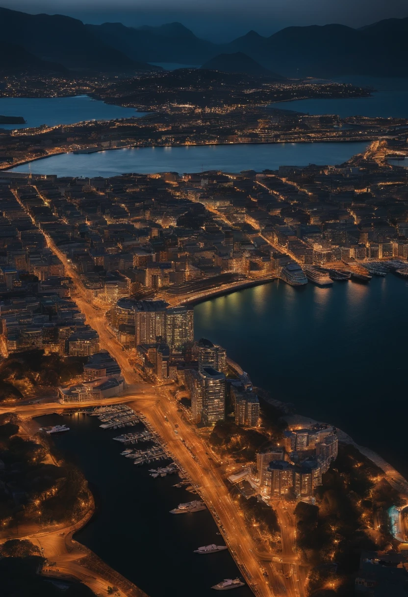 4K HD Realistic Ultra Realistic City Lights Buildings Tall Buildings Port Port Sea Landscape City View From Above