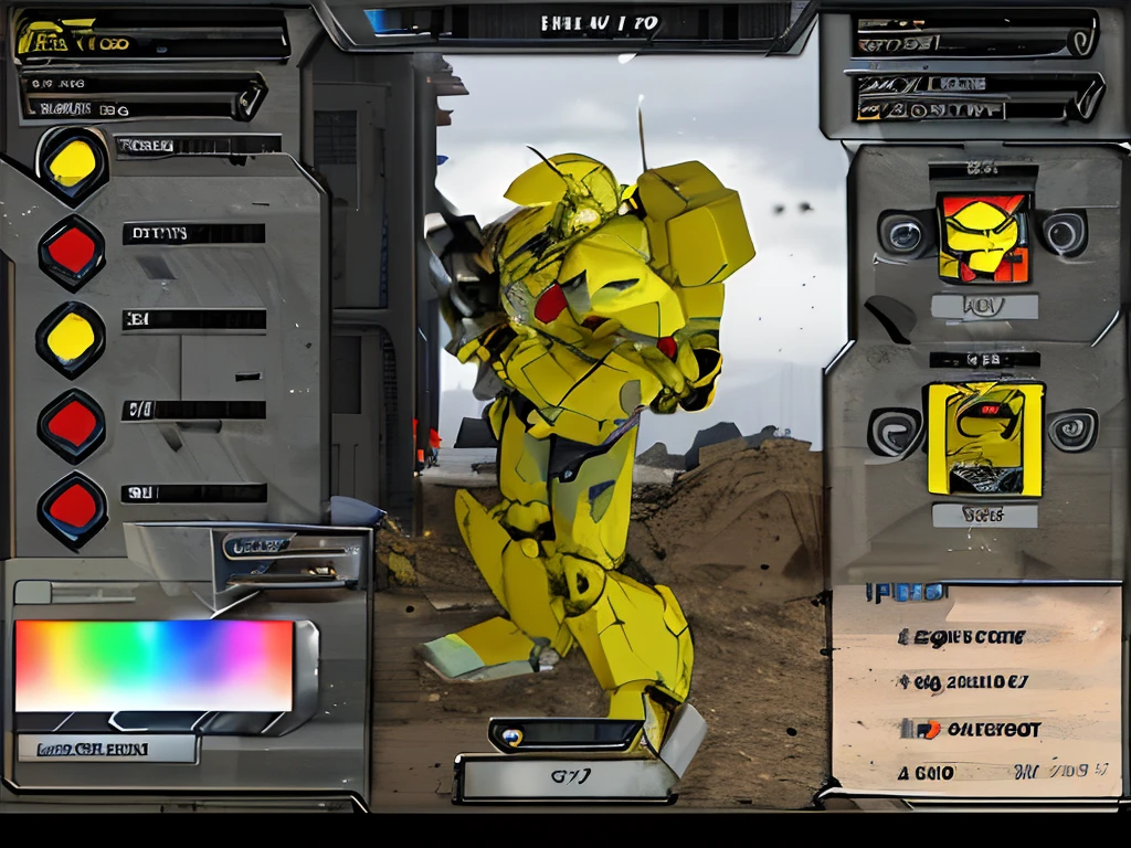 a close up of a yellow robot standing in front of a building, yellow mech, battlemech, yellow human-sized warforged, warhammer 40k style, combat mech clothes, mech warrior, anfas portrait of a mech warrior, painterly humanoid mecha, battletech style, in game screenshot, mechwarrior, heavy paint, in-game