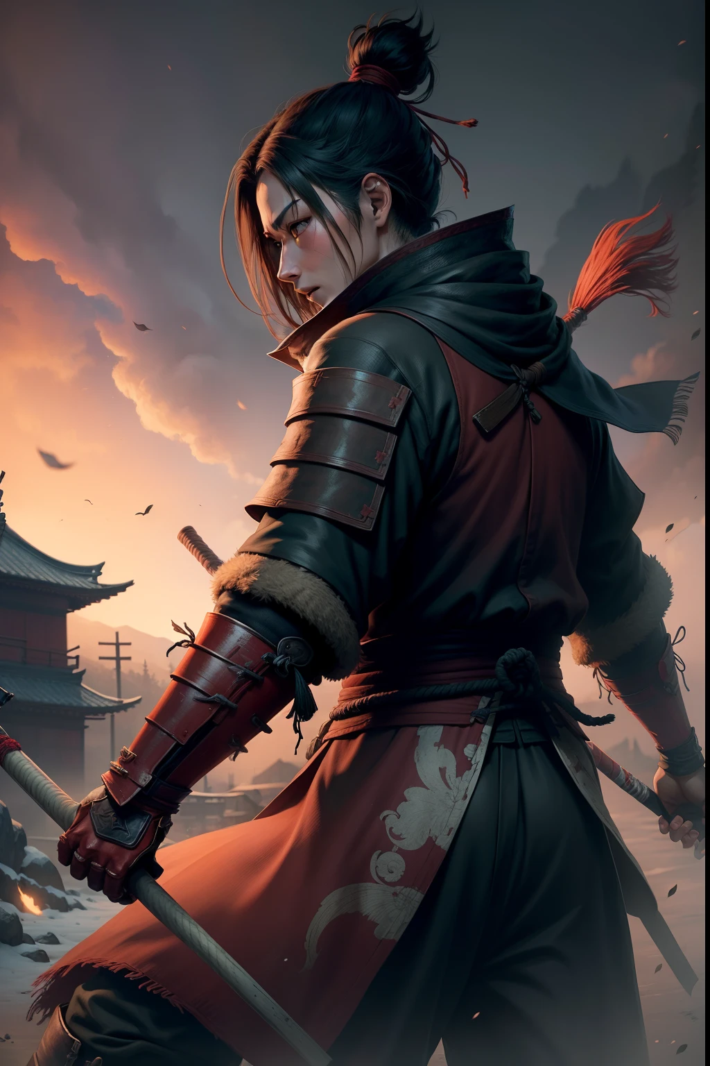 Capture the intrigue of Edo-era Yokai tales with a captivating samurai warrior battling supernatural creatures in moonlight.