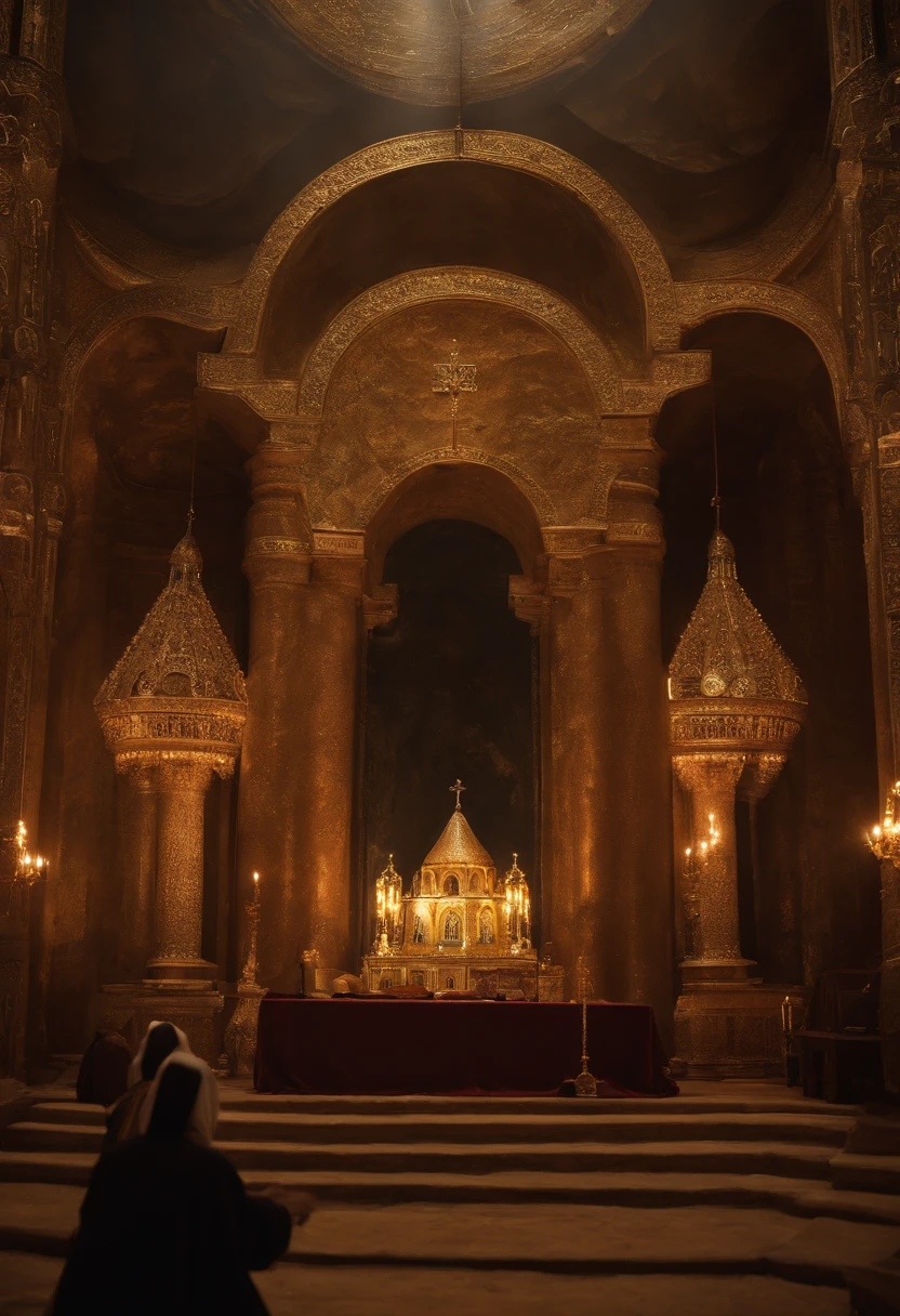 Archimandrite of the Russian Orthodox Church conducts a Sunday sermon in the temple on the surface of the asteroid Ceres