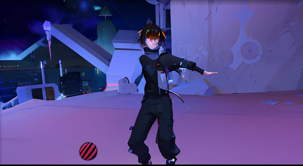 there is a man in a black jacket and glasses on a skateboard, vrchat, fursona wearing stylish clothes, second life avatar, spellcasting pose, lineless, emo boy with cat ears and tail, holding a pudica pose, dancing in the background, this character has cryokinesis, weirdcore voidpunk fursona