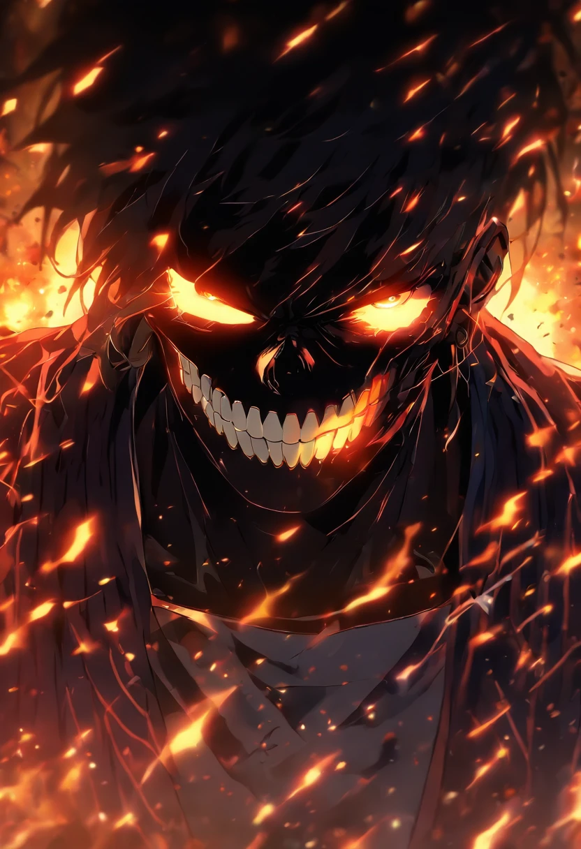Policial com rosto de caveira, olhos brilhantes e ardentes, Penitentiary fund on fire, Ultra-detailed background Biomechanics, estranho, assustador, pesadelo, cores muito brilhantes, light particles, com luz brilhante, Mshiff, Arte do papel de parede, Parede UHD de papel de parede,