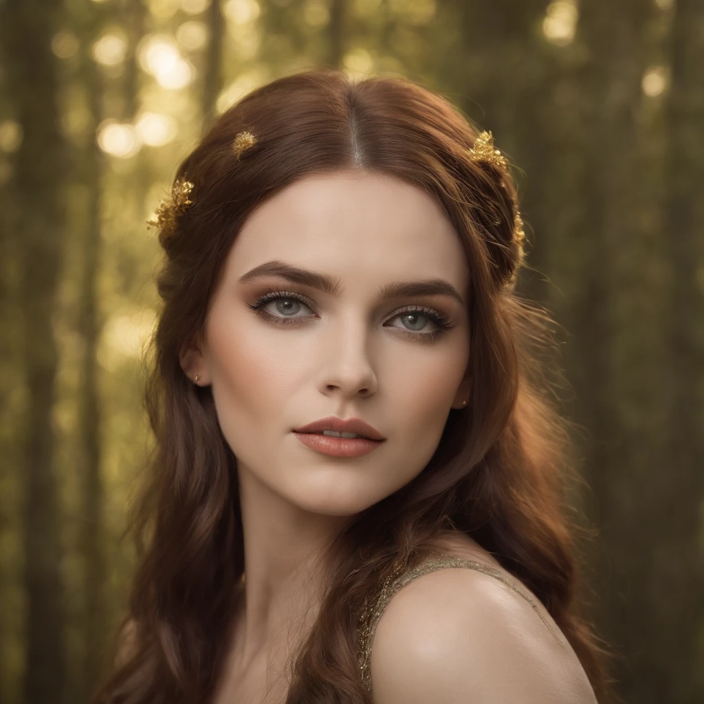 8k, Um retrato de uma garota elfa com sardas e olhos azuis brilhantes posa para uma foto de rosto, era medieval, Conjunto ABS, Tangas, (Celebridades de Carmelto) sardas de cor branca, Longas, cabelo verde solto voando, brilho brilhante, beautiful pale makeup, retrato colorido, retrato impressionante, sardas elegantes, vestindo um fio dental preto，There are glowing energy runes in it, luva preta, Brilho da estrela, The gold dust spread to his skin and face, (Escura, foto ultra realista (((Retrato))) refractions ,Dark background of magical night forest, floresta profunda, majestic ruins, starly sky, fundo alaranjado