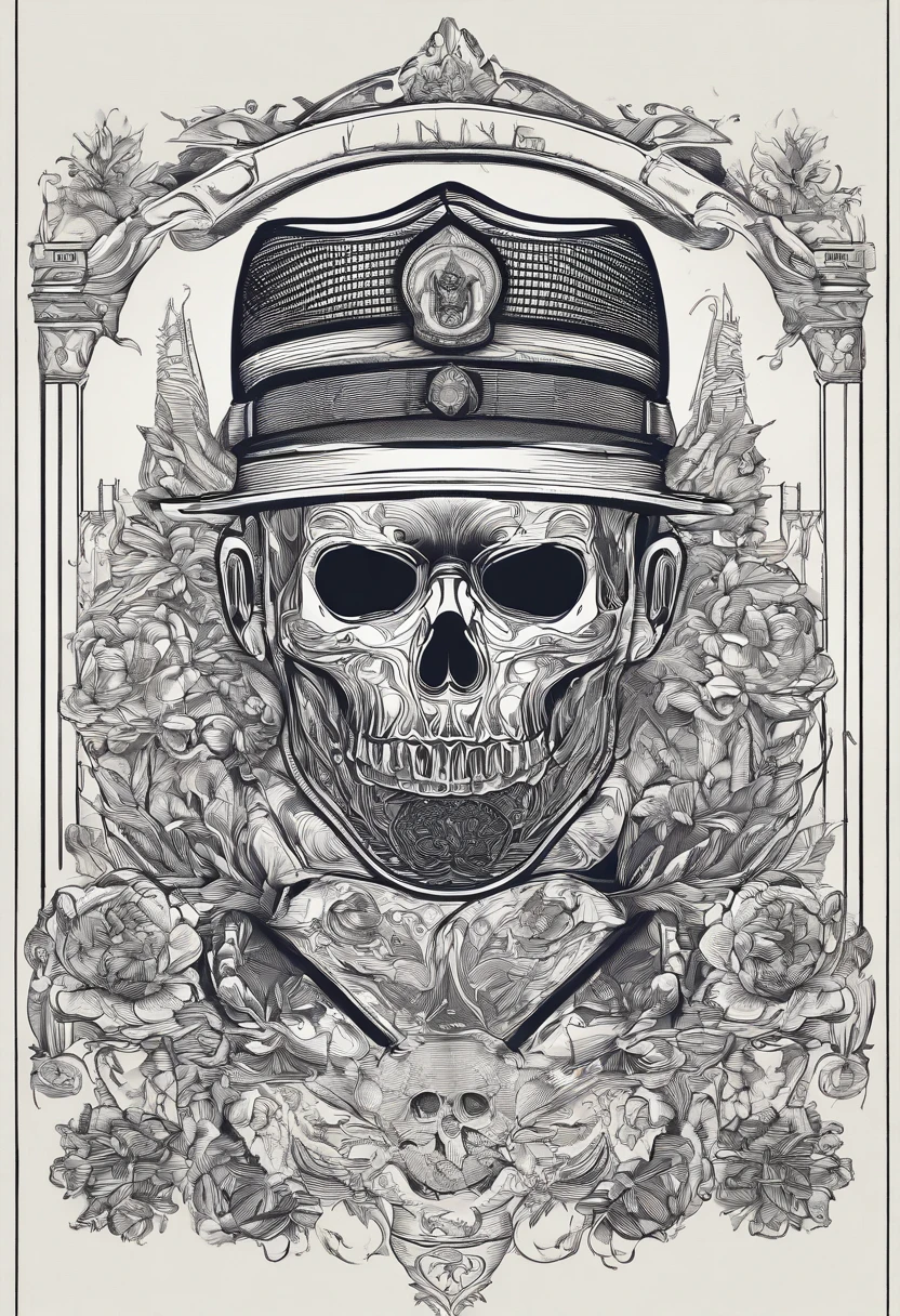 Policeman with a skull face, bright burning eyes, burning penitentiary background, ultra-detailed background Biomechanics, strange, scary, Nightmare, very bright colors, light particles, with bright light, Mshiff, Wallpaper art, Wallpaper UHD wall, no double face, no error.