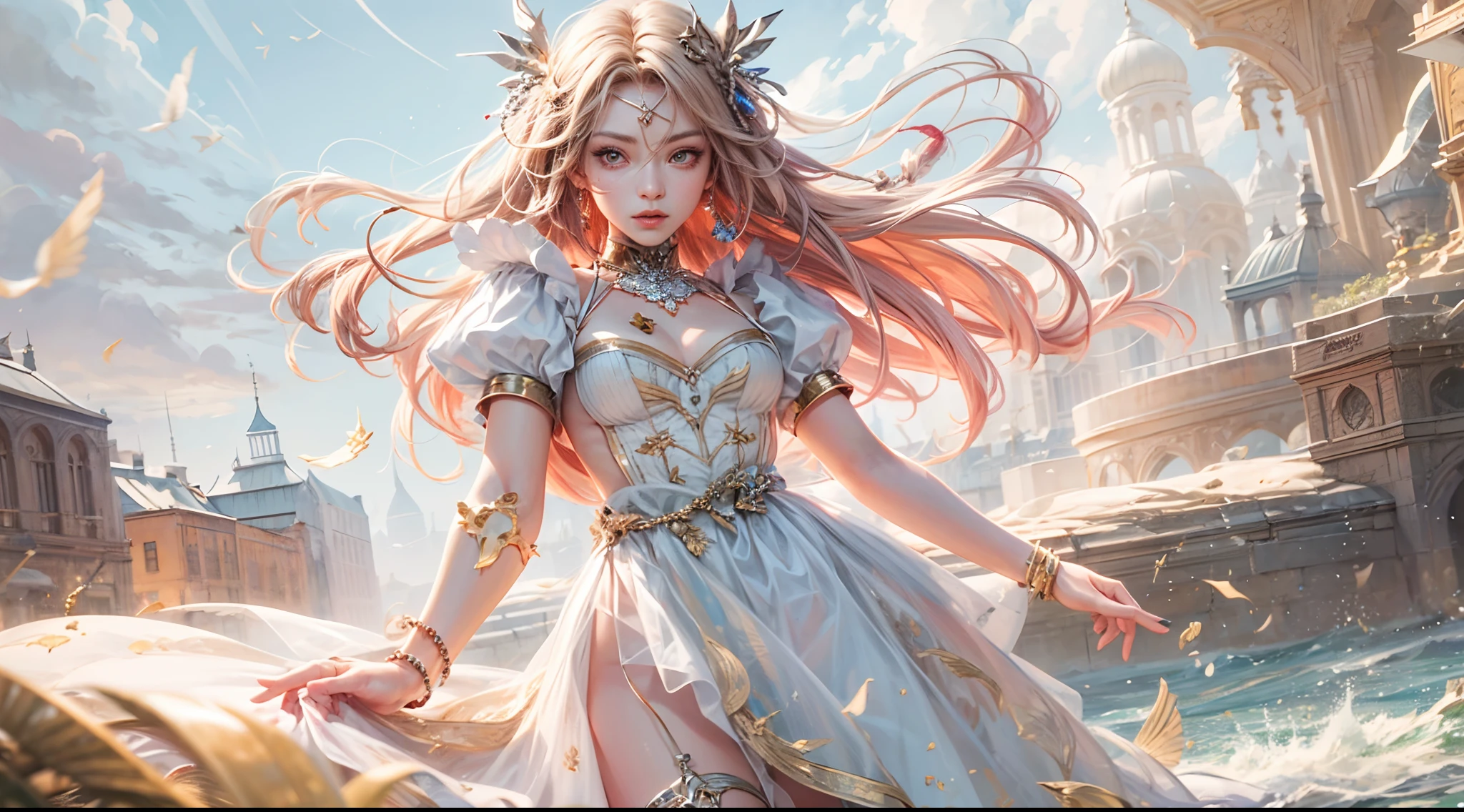 full torso, Alice in Waterland, dynamic Pose, Ultra High Resolution, Masterpiece, , beautyfull face with gorgeous  shiny eyes,