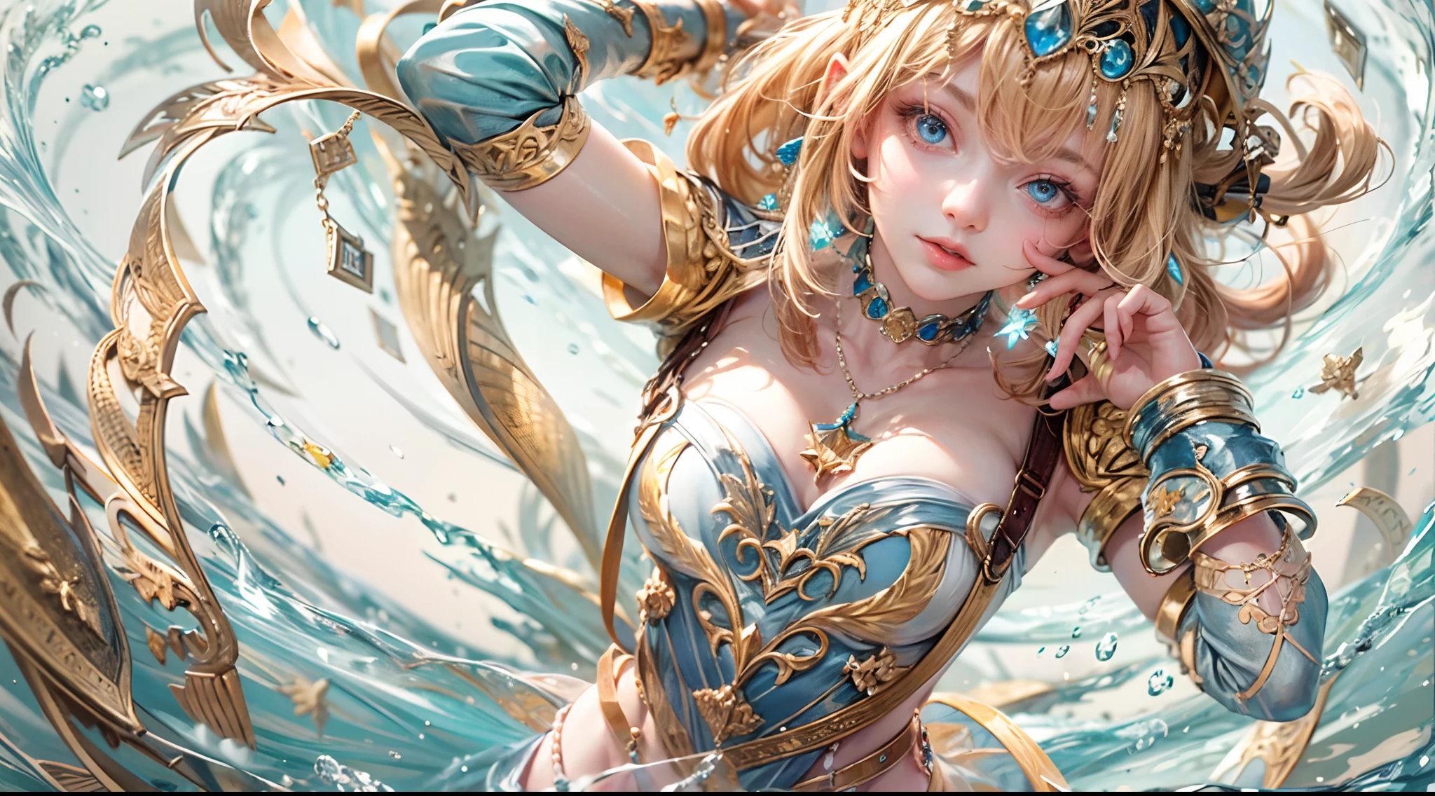 full torso, Alice in Waterland, dynamic Pose, Ultra High Resolution, Masterpiece, , beautyfull face with gorgeous shiny eyes,