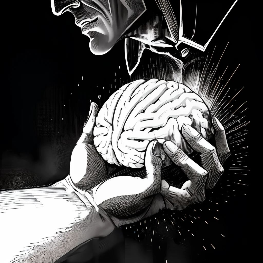 Creates a print art so frankenstein with black and white exported brain with cartoon aesthetic, escrito as camadas so cerebro.