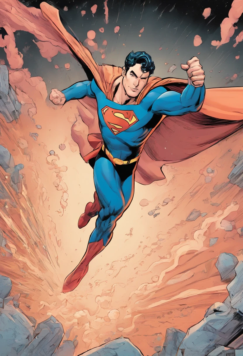 Superman in Peach David Marquez style. The style is exaggerated and detailed
