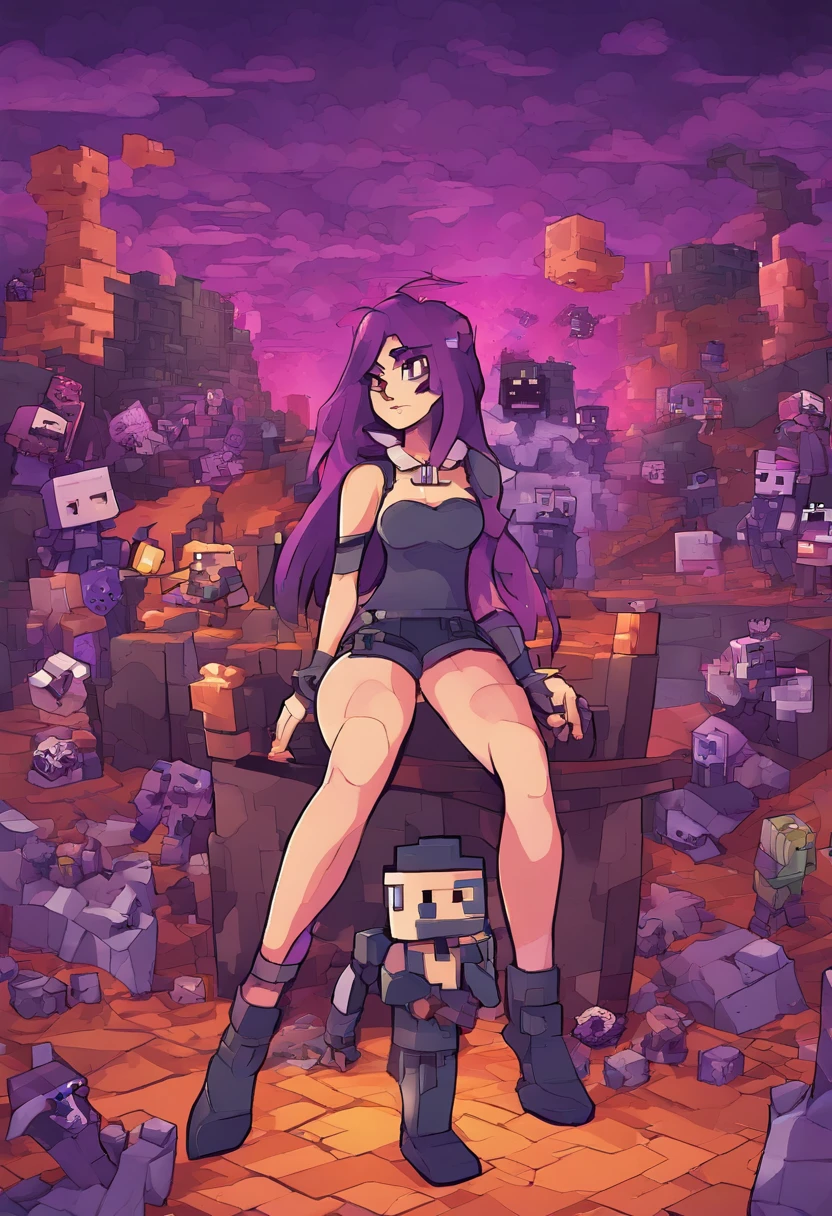 (8k) (very high resolution) (best quality) (masterpiece) (2d comics) 1girl, enderwoman, 18 years old, Moaning, hair over eyes purple, long black hair, huge breasts bouncing, violently tied up, wearing a dog collar, moaning, screaming desperately, scared expression, hentai big tits having sex +18,