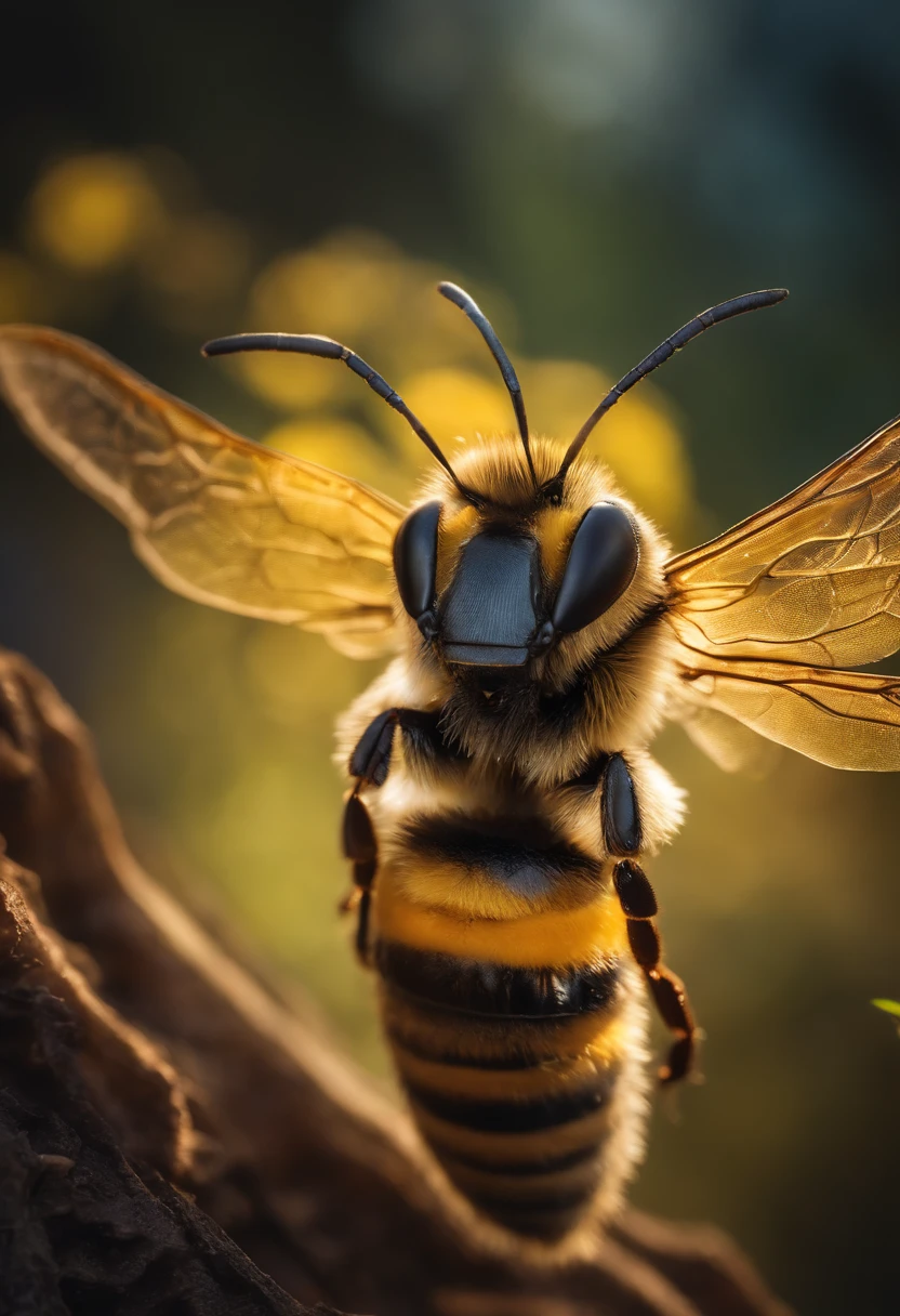 league of legends inspirierte kämpferin, dramatische Pose, umgeben von summenden Bienen, vibrierende Farben, dynamisches Licht, surreale Hintergrundlandschaft. (best qulaity, 4k, HDR), (artistic, fantasy), (leuchtende Farben, kontrastreich, lebhaft), (Detailed wings, faszinierende Textur, realistic bee armor:1.2), (Transparent wings), (eindringlicher Blick, durchdringende Augen).