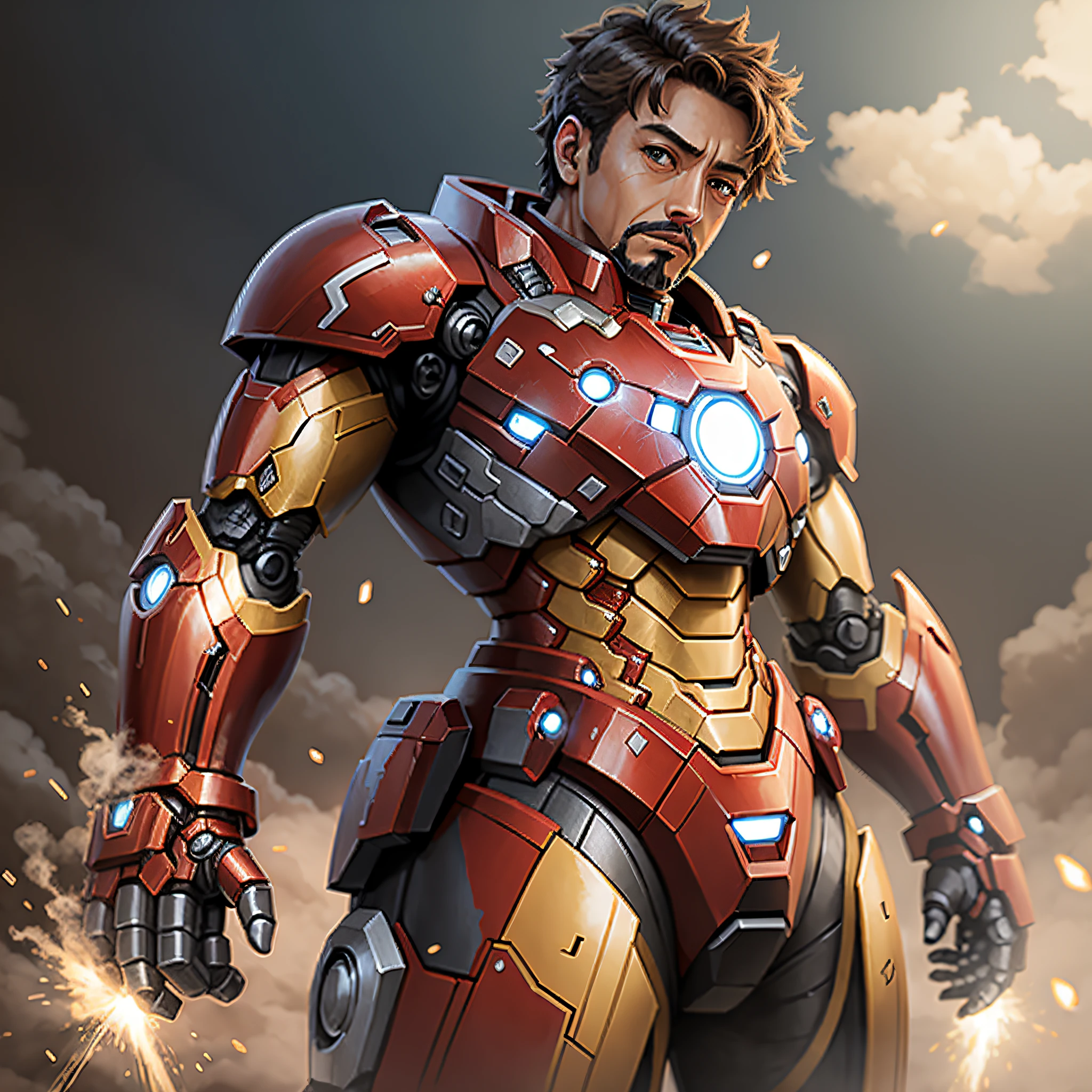 Create the armor of iron man, in the style of realistic gundam anime robots