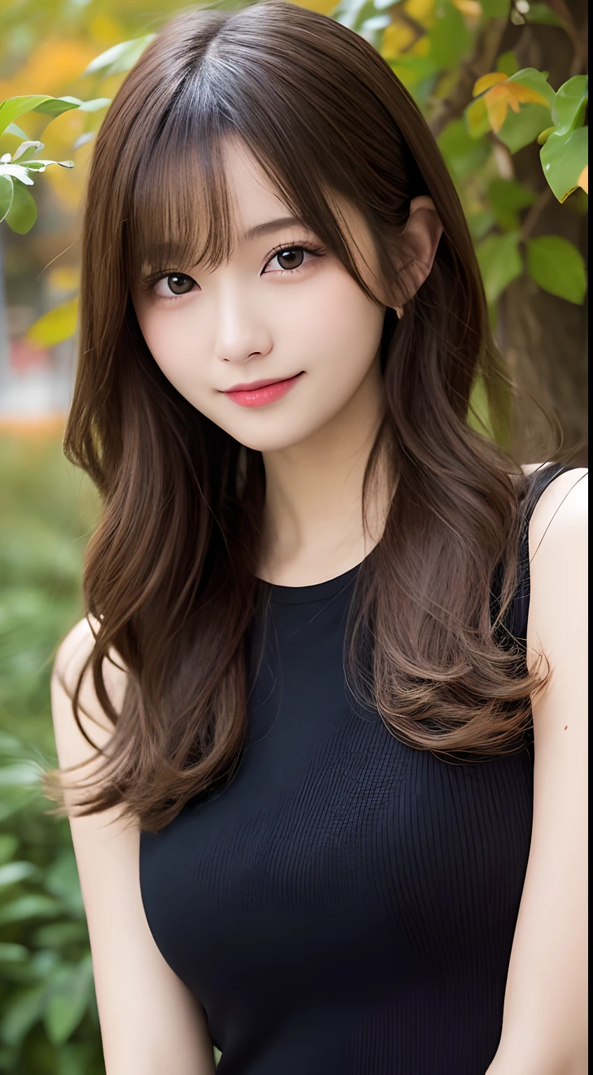 Ultra High Definition, Superior Quality, Premier Quality, ultra detailed, Photorealistic, 8k, RAW Photos, highest quality, masterpiece, Attractive girl, Stunning girl, Brown Hair, Shoulder Length Layered, Mesh Hair, Japanese Idol, Sophisticated, Stylish, blouse,