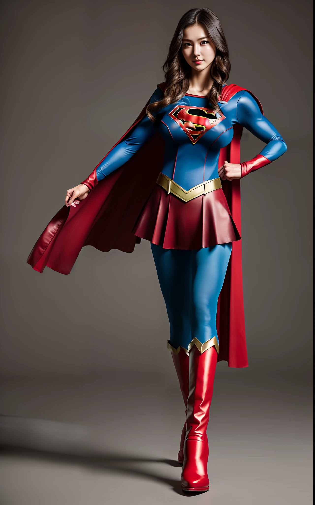 (((Make the most of the original image)))、(((Supergirl Costume)))、(((lustrous dark hair)))、(((Suffering)))、(((Feet must necessarily be worn with black tights)))、(((You need to wear red boots)))、((Top image quality、8K))、((top-quality、8K、​masterpiece:1.3))、Crisp focus:1.2、Beautiful woman with perfect body shape:1.4、Slender Abs:1.2、((layers-Cut、large boob:1.2))、a wet body:1.5、Highly detailed facial and skin texture、